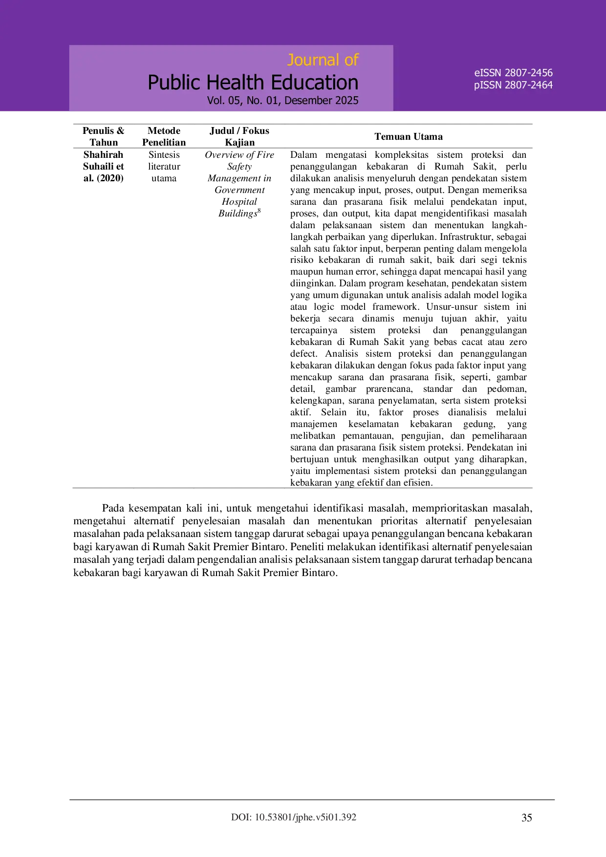 JURIS Analisis Pelaksanaan Sistem Tanggap Darurat Bencana Kebakaran pada Karyawan di Rumah Sakit X Tahun 2024