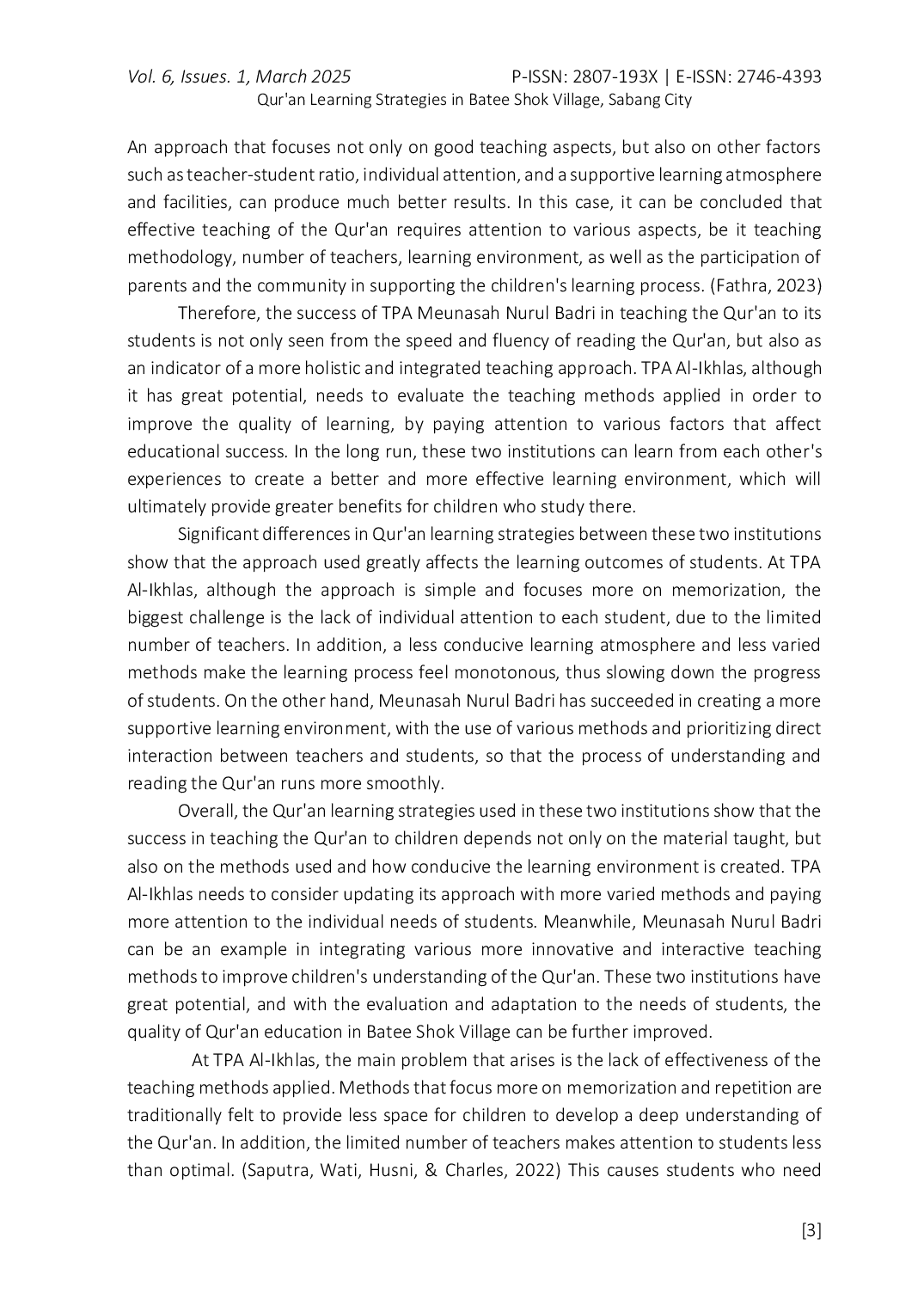 JURIS Strategi Pembelajaran Al Qur an di Desa Batee Shok Kota Sabang
