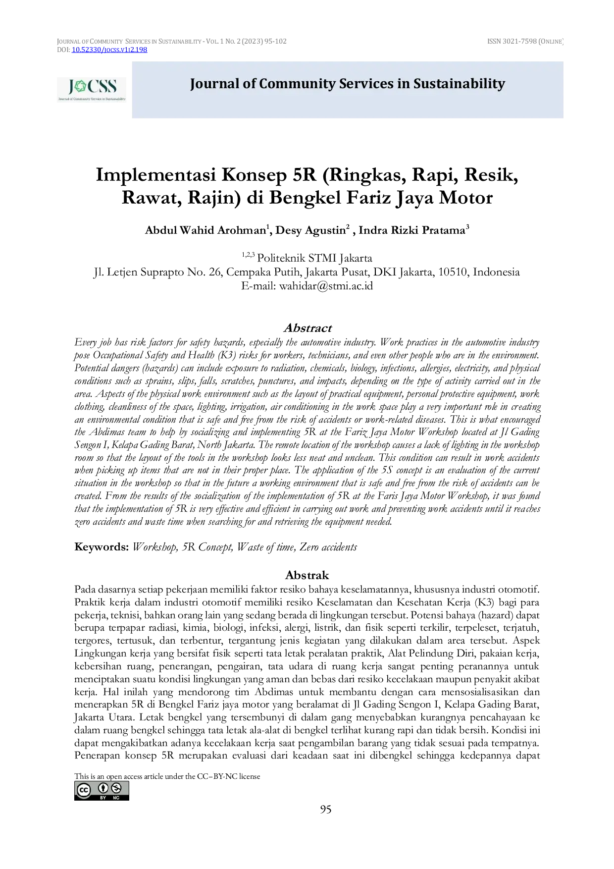 JURIS Implementasi Konsep 5R Ringkas Rapi Resik Rawat Rajin di Bengkel Fariz Jaya Motor