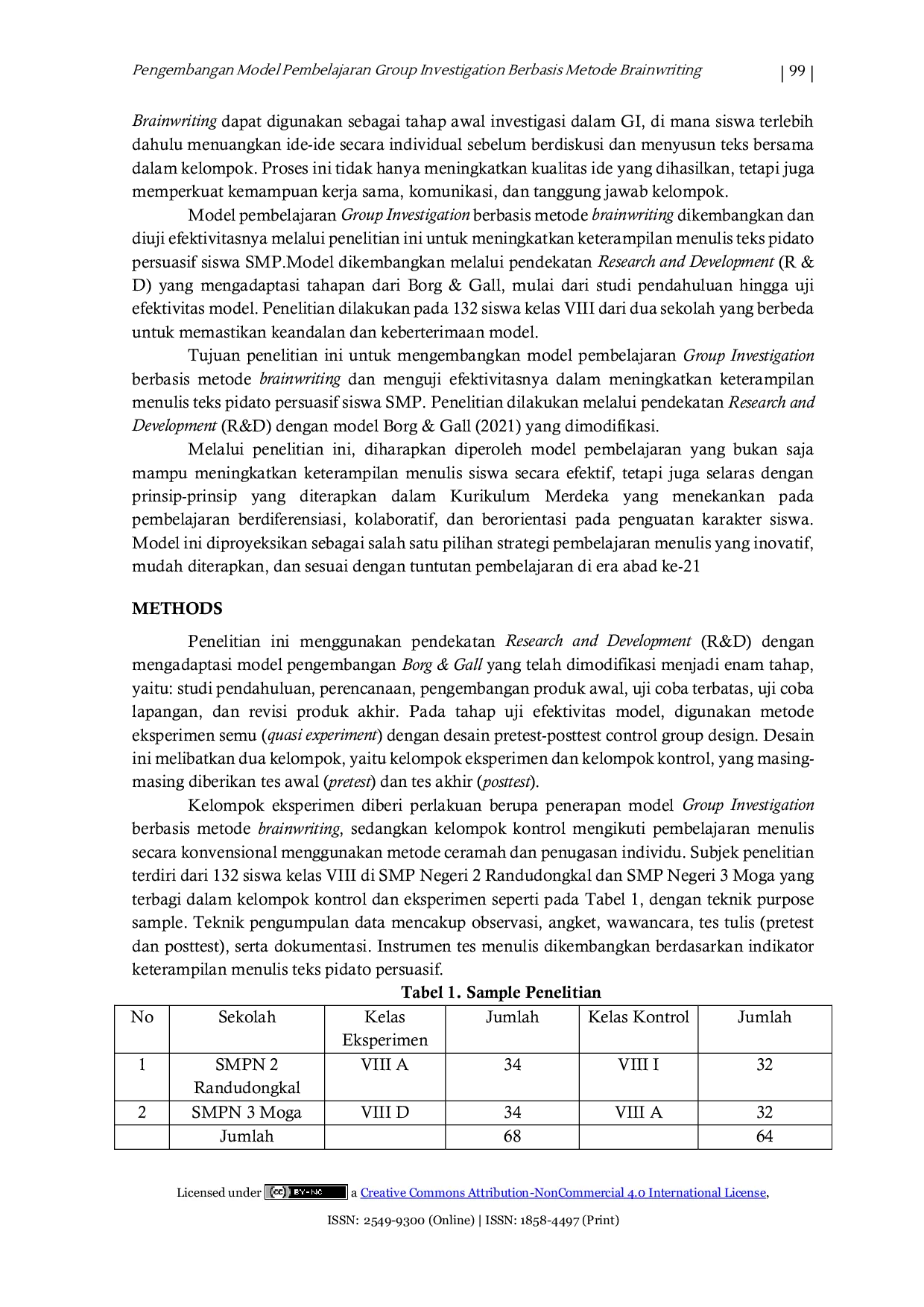 JURIS Pengembangan Model Pembelajaran Group Investigation Berbasis Metode Brainwriting Untuk Meningkatkan Keterampilan Menulis Teks Pidato Persuasif Siswa Sekolah Menengah Pertama Di Kabupaten Pemalang