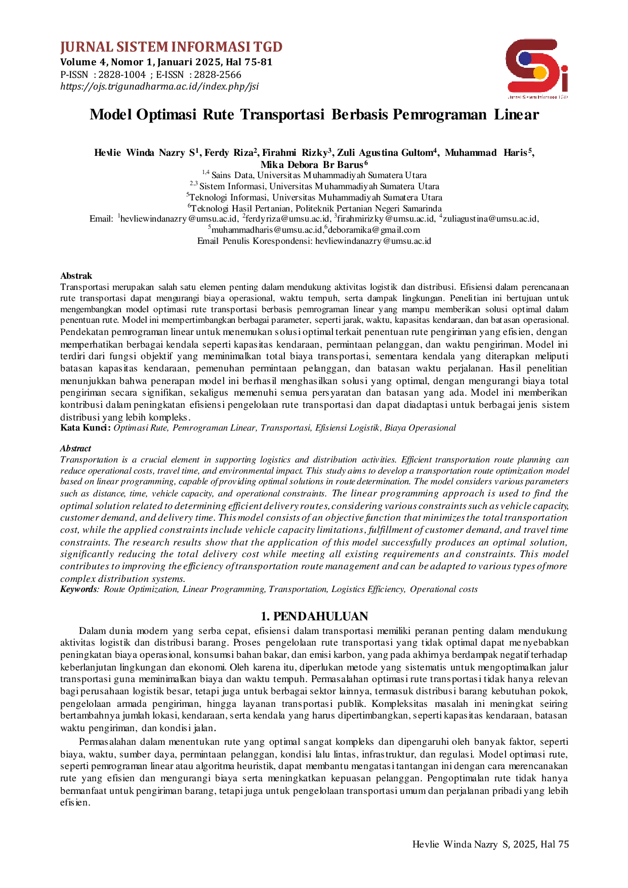 JURIS Model Optimasi Model Optimasi Rute Transportasi Berbasis Pemrograman Linear