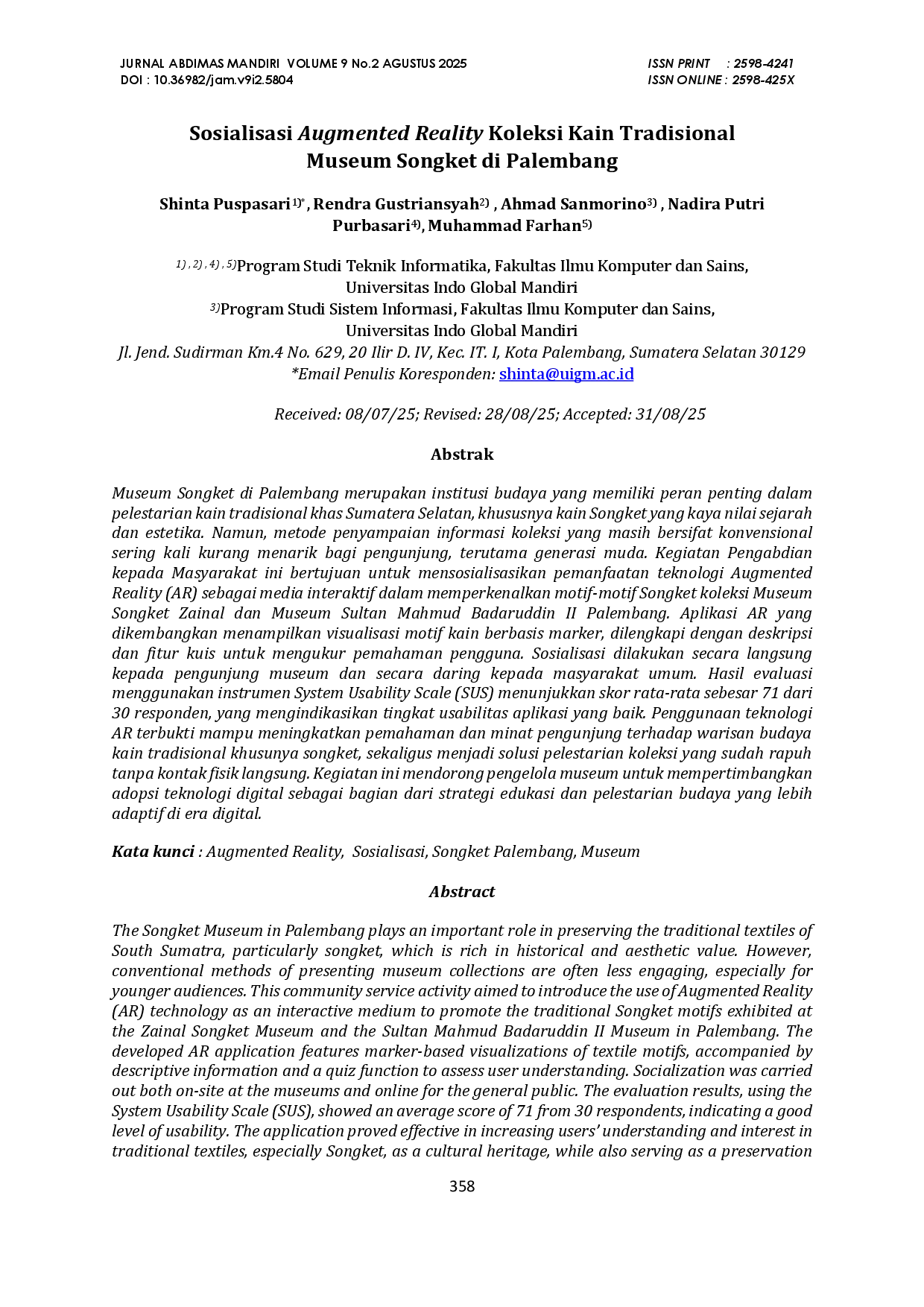 juris Sosialisasi Augmented Reality Koleksi Kain Tradisional Museum Songket di Palembang