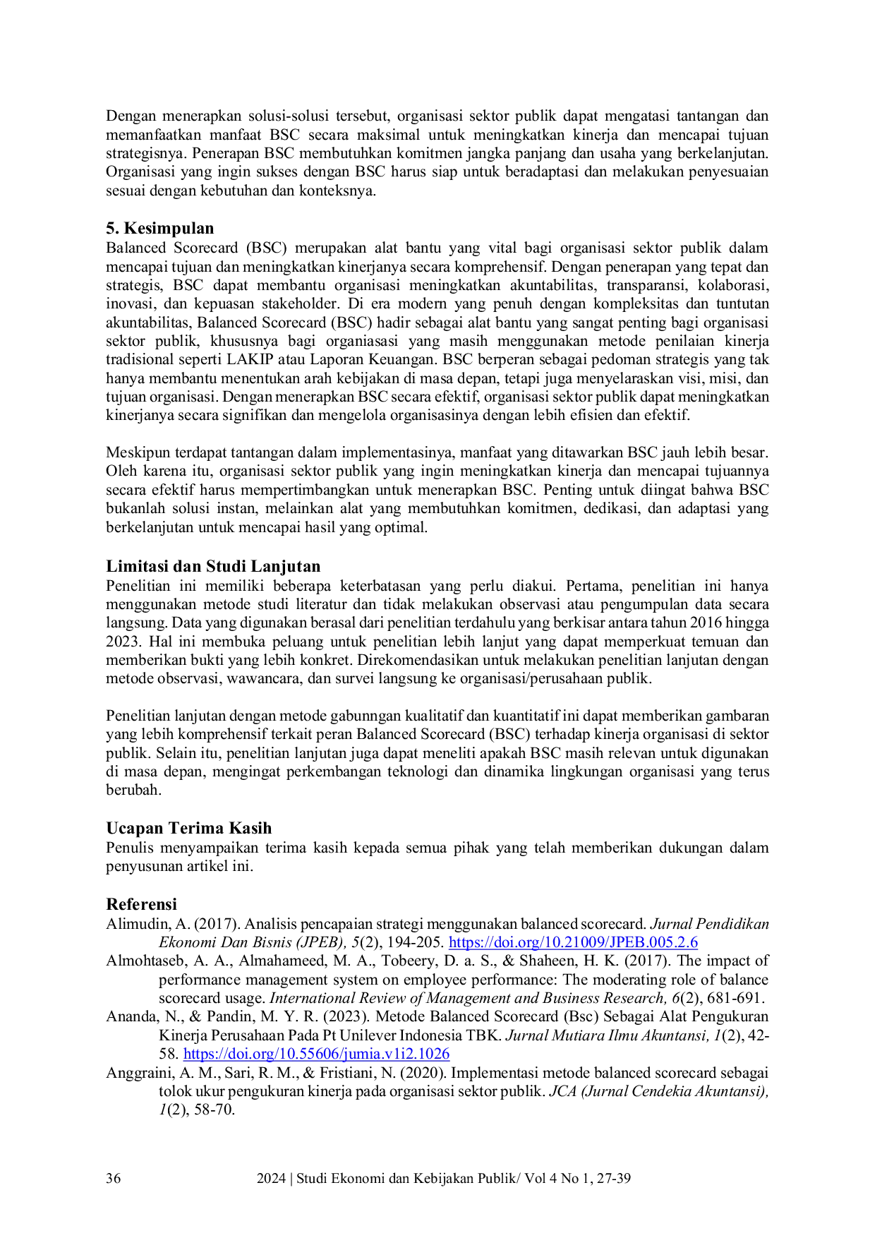 JURIS Peran Balanced Scorecard Terhadap Peningkatan Kinerja Organisasi di Sektor Publik Studi Literatur