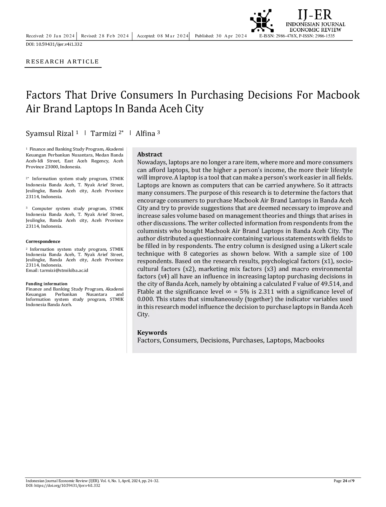 JURIS Factors That Drive Consumers In Purchasing Decisions For Macbook Air Brand Laptops In Banda Aceh City