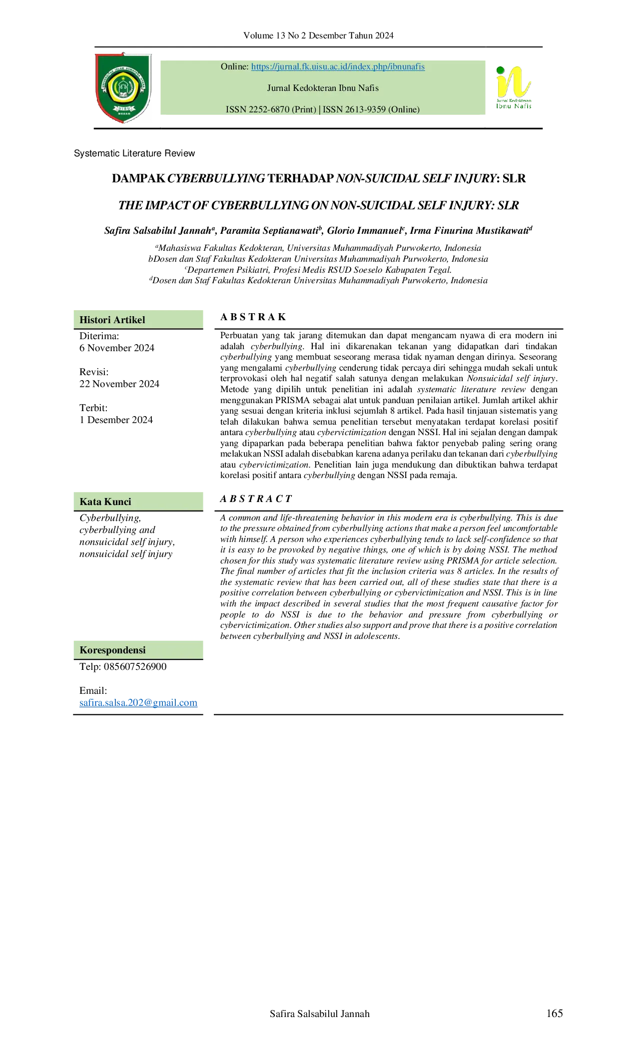 JURIS Dampak Cyberbullying Terhadap Non Suicidal Self Injury SLR