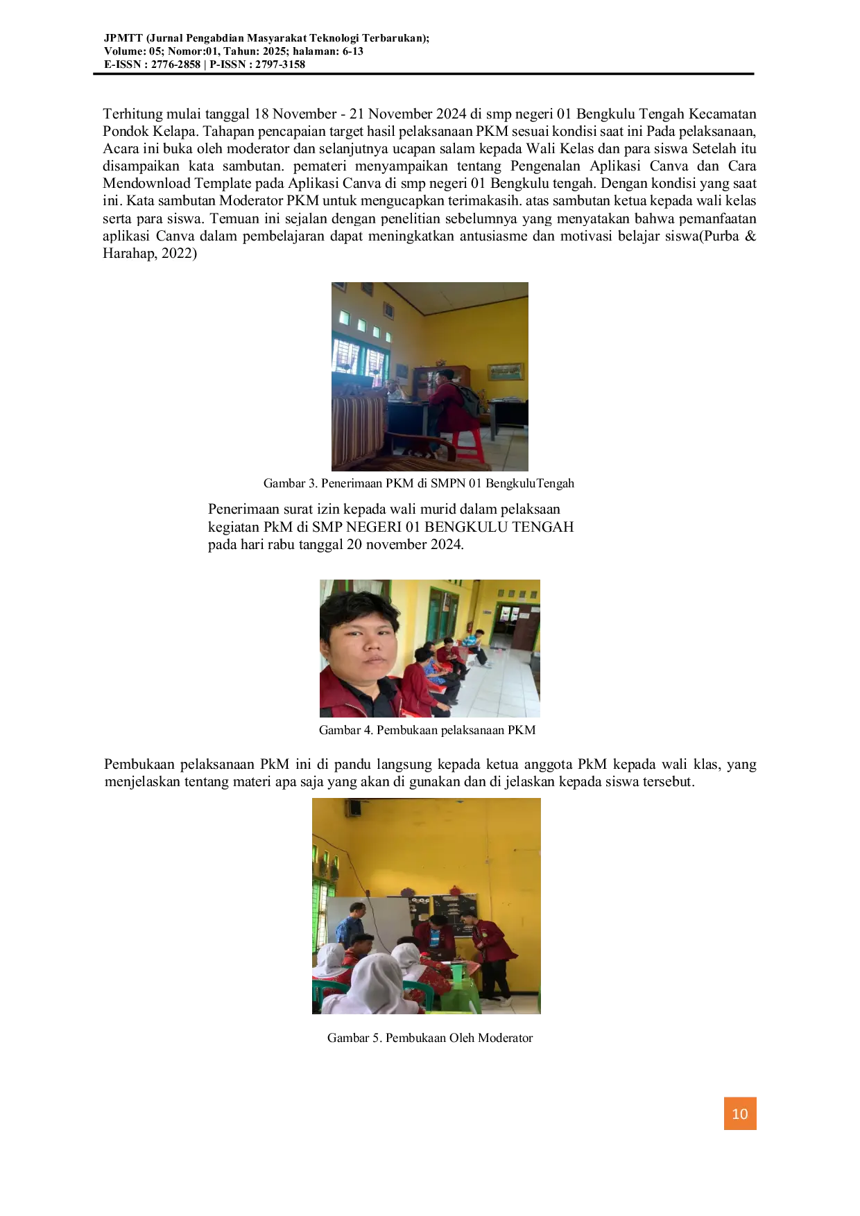 JURIS Pelatihan Canva Sebagai Materi Pembelajaran Untuk Siswa SMP N 01 Bengkulu Tengah