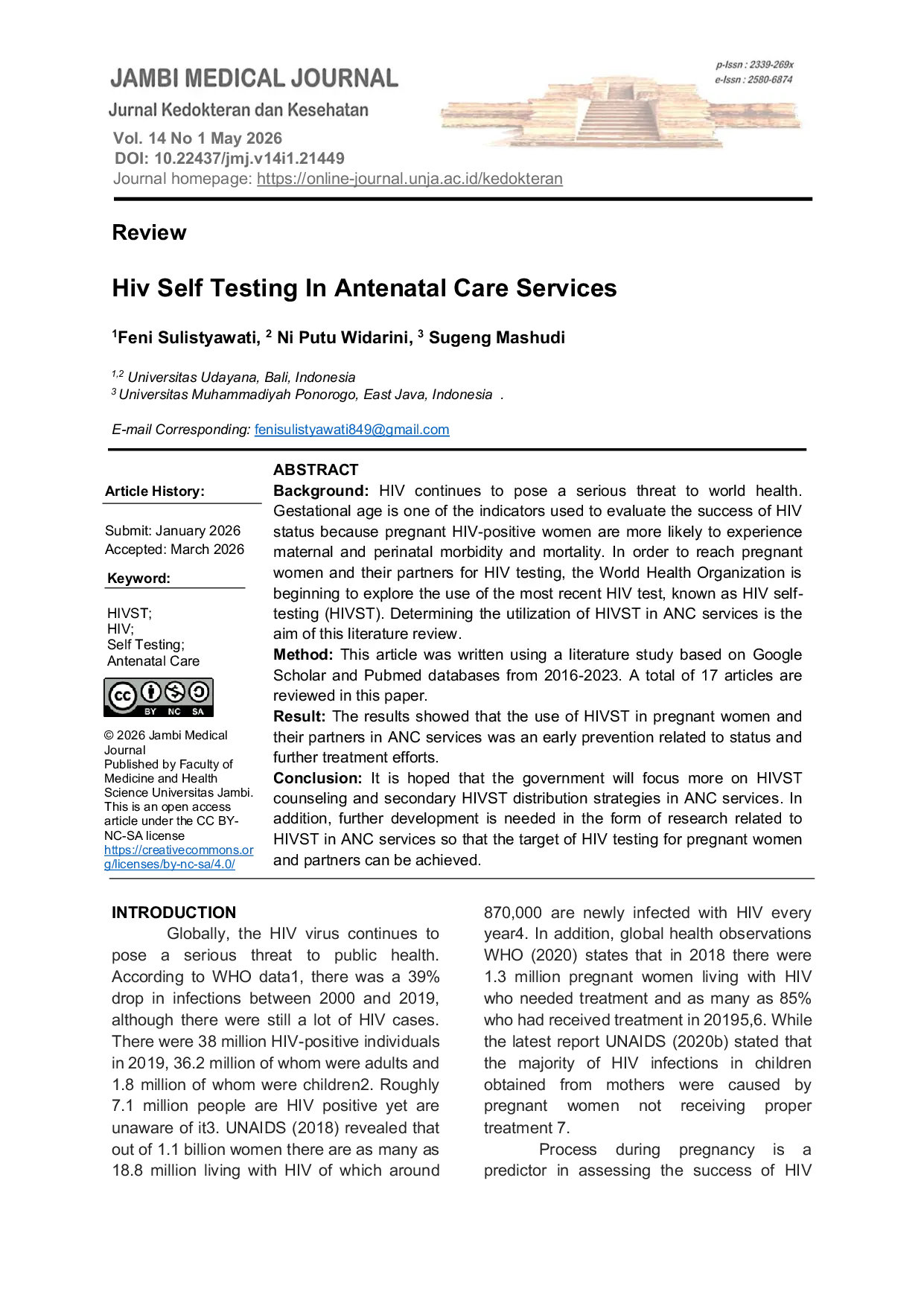 JURIS Hiv Self Testing In Antenatal Care Services A Systematic Literature Review