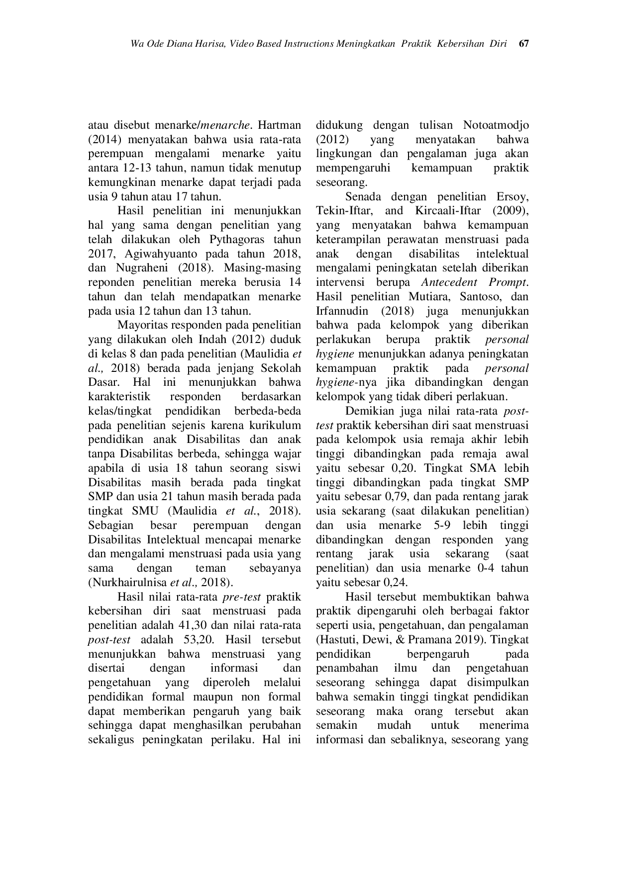 JURIS Video Based Instructions Meningkatkan Praktik Kebersihan Diri Saat Menstruasi Pada Siswi Disabilitas Intelektual