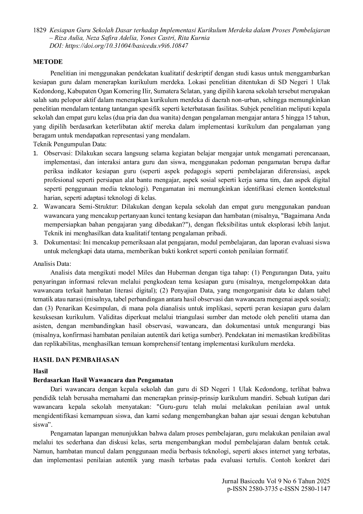 JURIS Kesiapan Guru Sekolah Dasar terhadap Implementasi Kurikulum Merdeka dalam Proses Pembelajaran