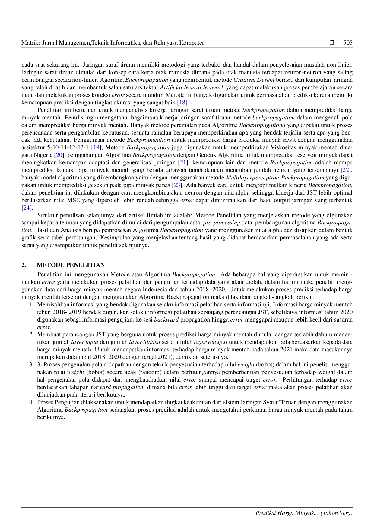 JURIS Prediksi Harga Minyak Mentah Menggunakan Jaringan Syaraf Tiruan
