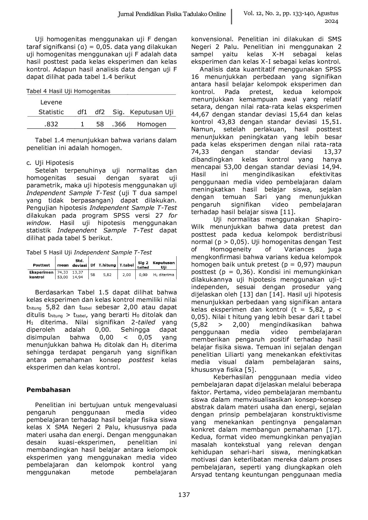 JURIS Pengaruh Media Video Pembelajaran Terhadap Hasil Belajar Fisika Siswa Kelas X SMA Negeri 2 Palu