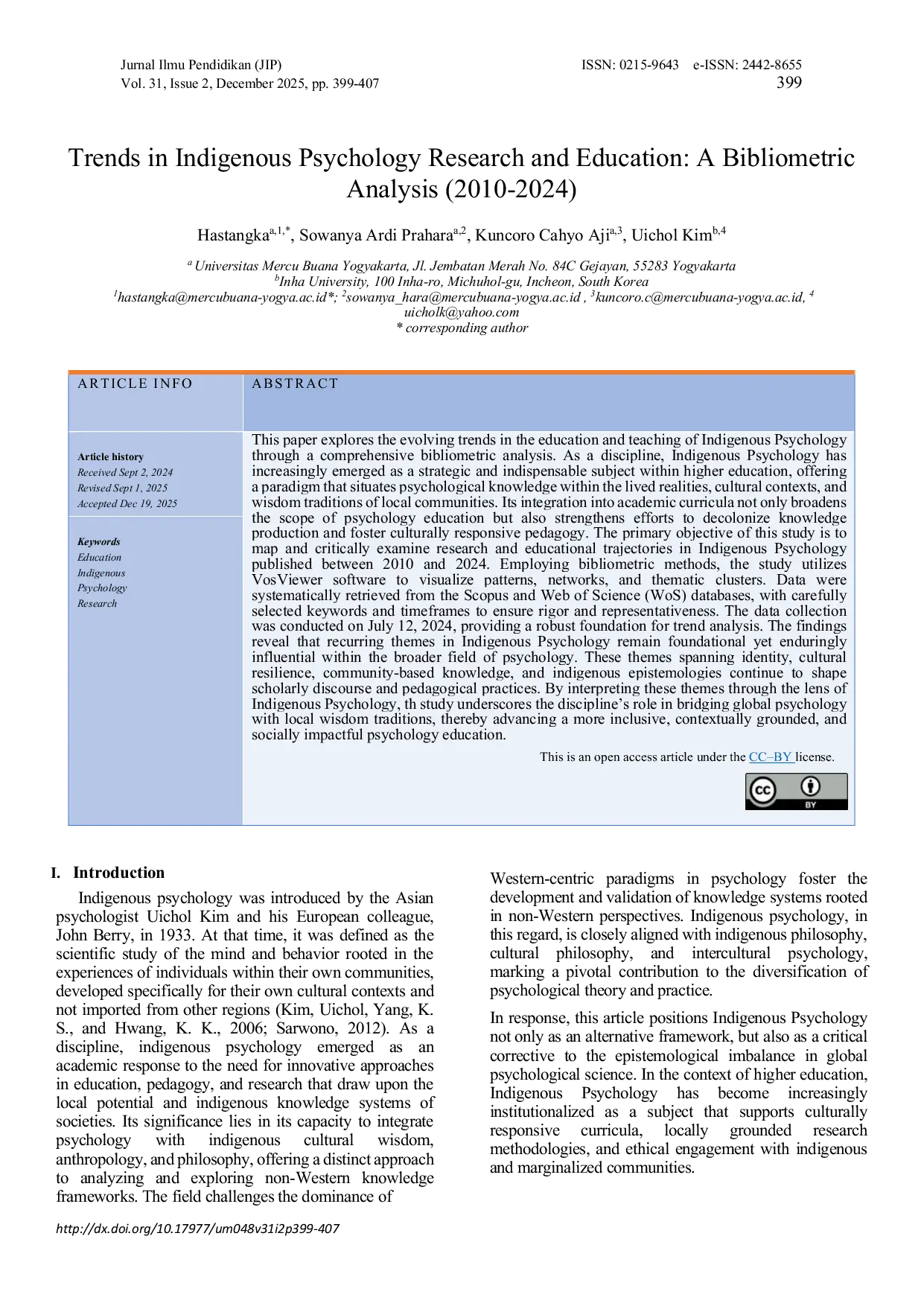 JURIS Trends Indigenous Psychology Research and Education A Bibliometric Analysis 2010 2024