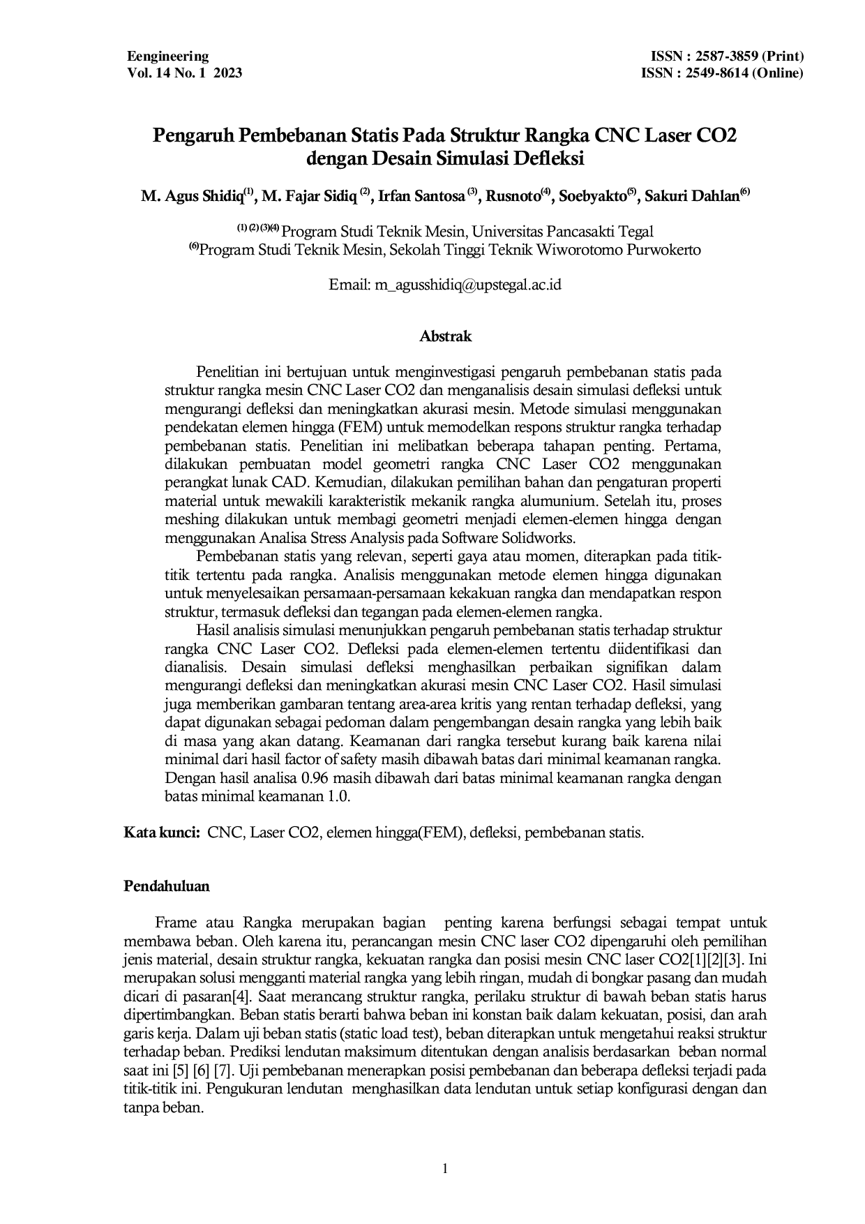 JURIS Pengaruh Pembebanan Statis Pada Struktur Rangka CNC Laser CO2 dengan Desain Simulasi Defleksi