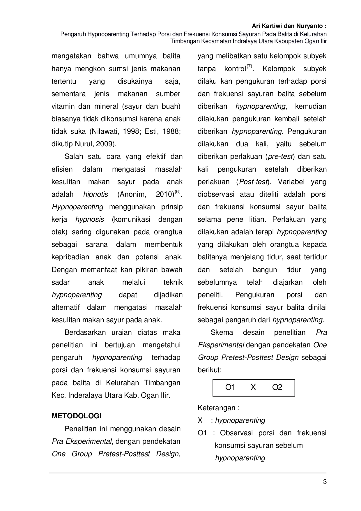 JURIS Pengaruh Hypnoparenting Terhadap Porsi dan Frekuensi Konsumsi Sayuran Pada Balita di Kelurahan Timbangan Ogan Ilir