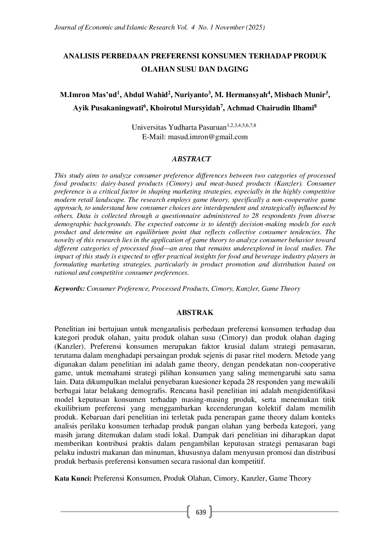 JURIS Analisis Perbedaan Preferensi Konsumen terhadap Produk Olahan Susu dan Daging