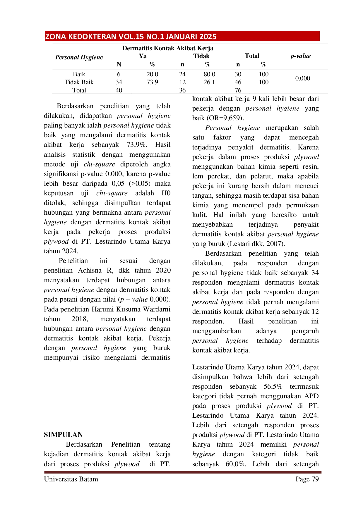 JURIS Kejadian Dermatitis Kontak Akibat Kerja dari Proses Produksi Plywood