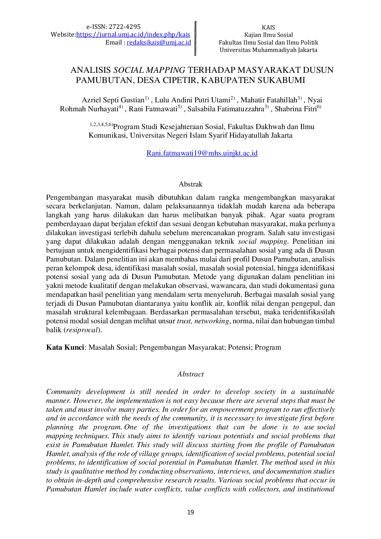 JURIS Analisis Social Mapping Terhadap Masyarakat Dusun Pamubutan Desa Cipetir Kabupaten Sukabumi