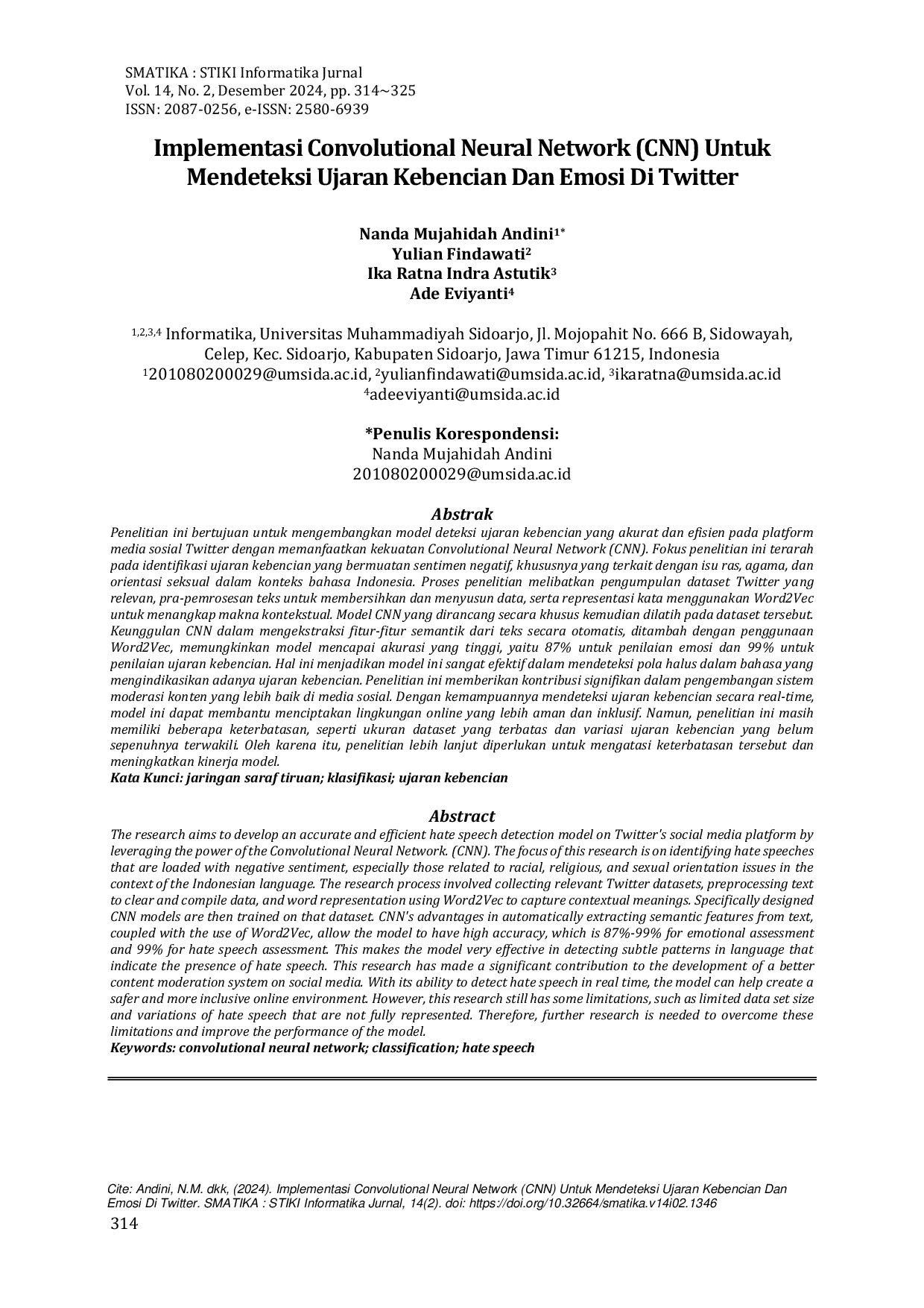 JURIS Implementasi Convolutional Neural Network CNN Untuk Mendeteksi Ujaran Kebencian Dan Emosi Di Twitter