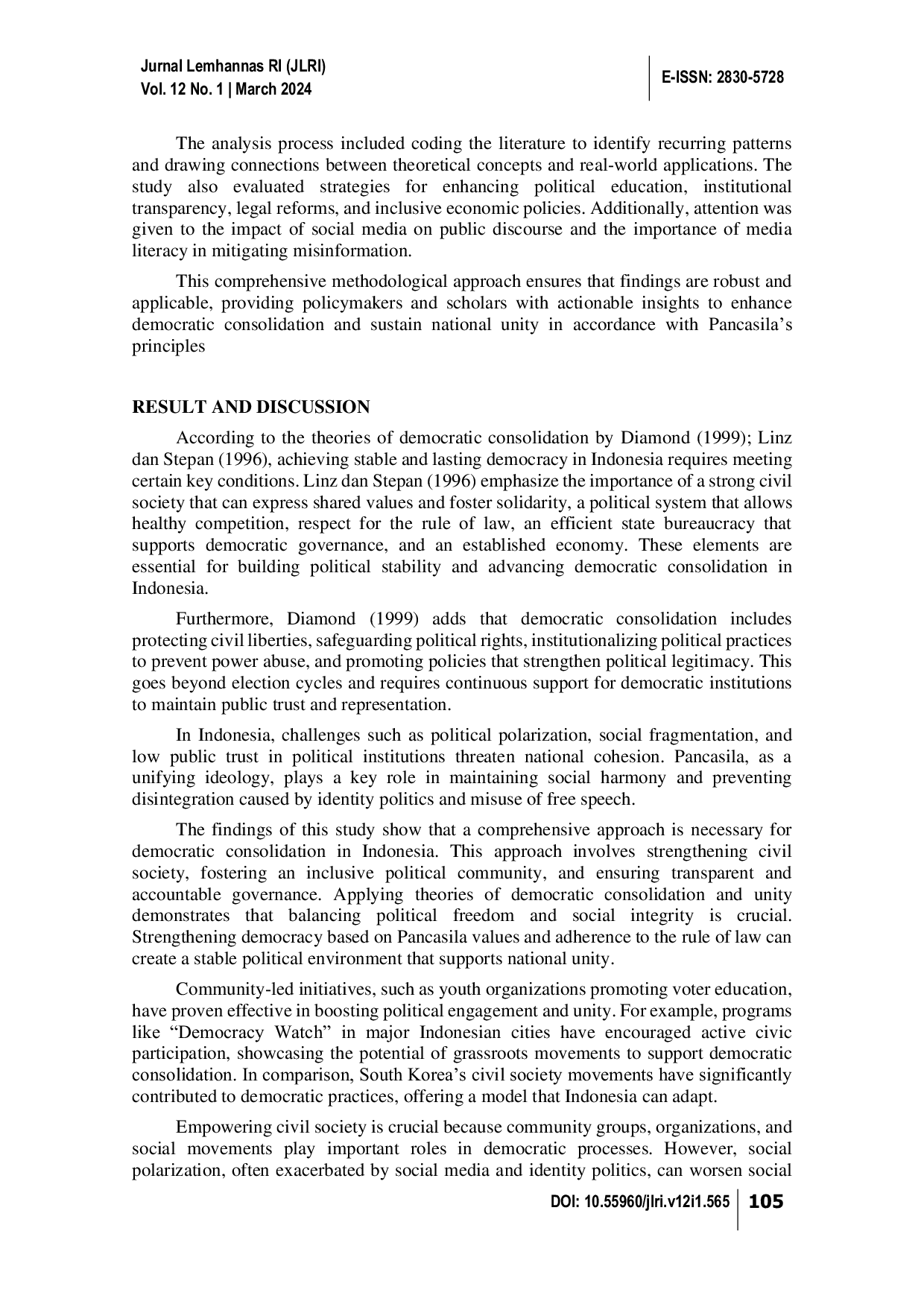 JURIS Democratic Consolidation an Indonesian Unity Perspective