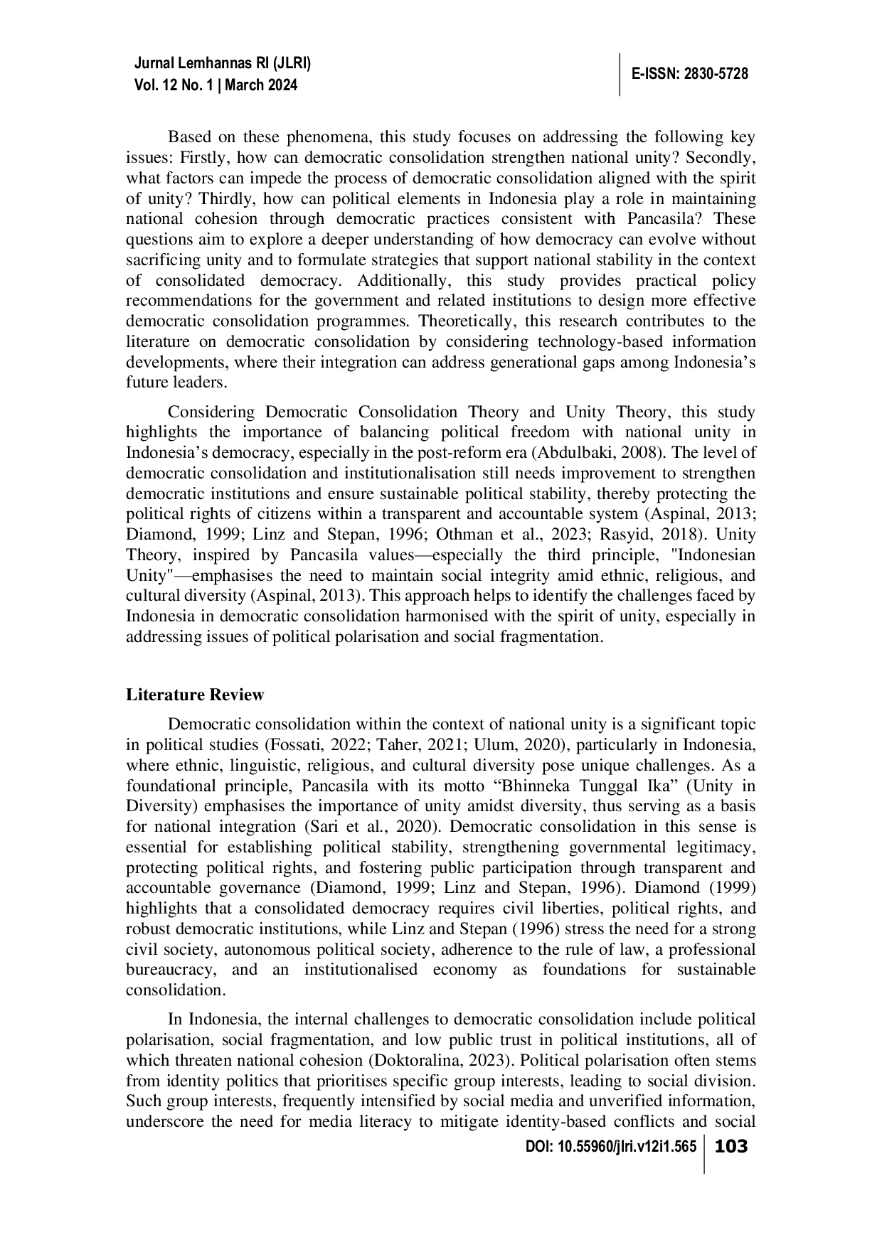 JURIS Democratic Consolidation an Indonesian Unity Perspective