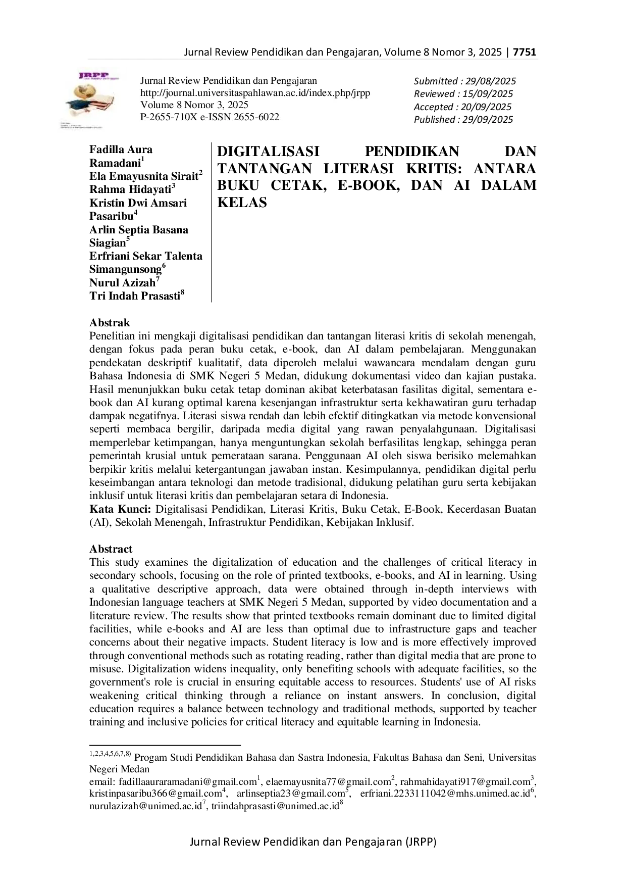 JURIS Digitalisasi dan Tantangan Literasi Kritis Antara Buku Cetak E Book dan AI dalam Kelas