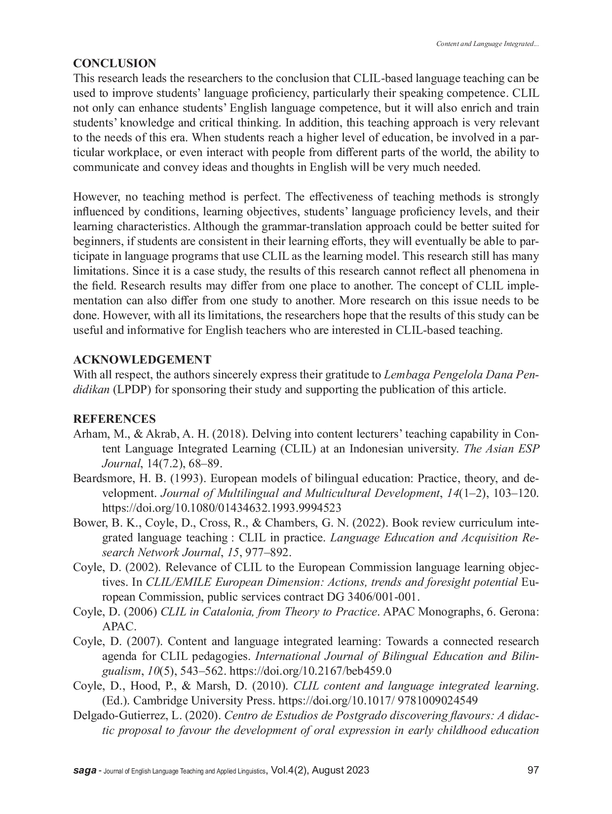 JURIS Content and Language Integrated Learning CLIL Implementation for Indonesian EFL Learners A Case Study