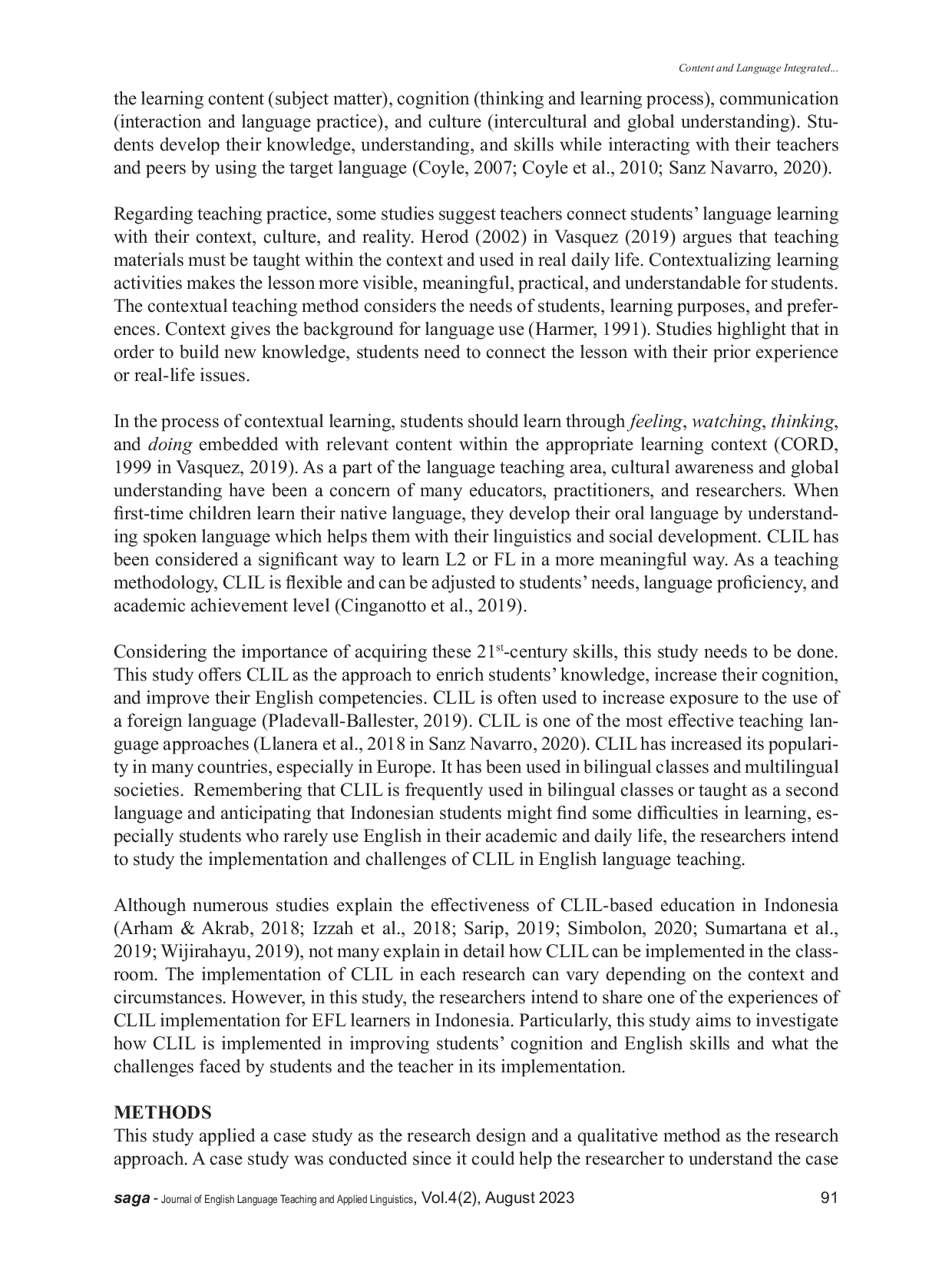 JURIS Content and Language Integrated Learning CLIL Implementation for Indonesian EFL Learners A Case Study