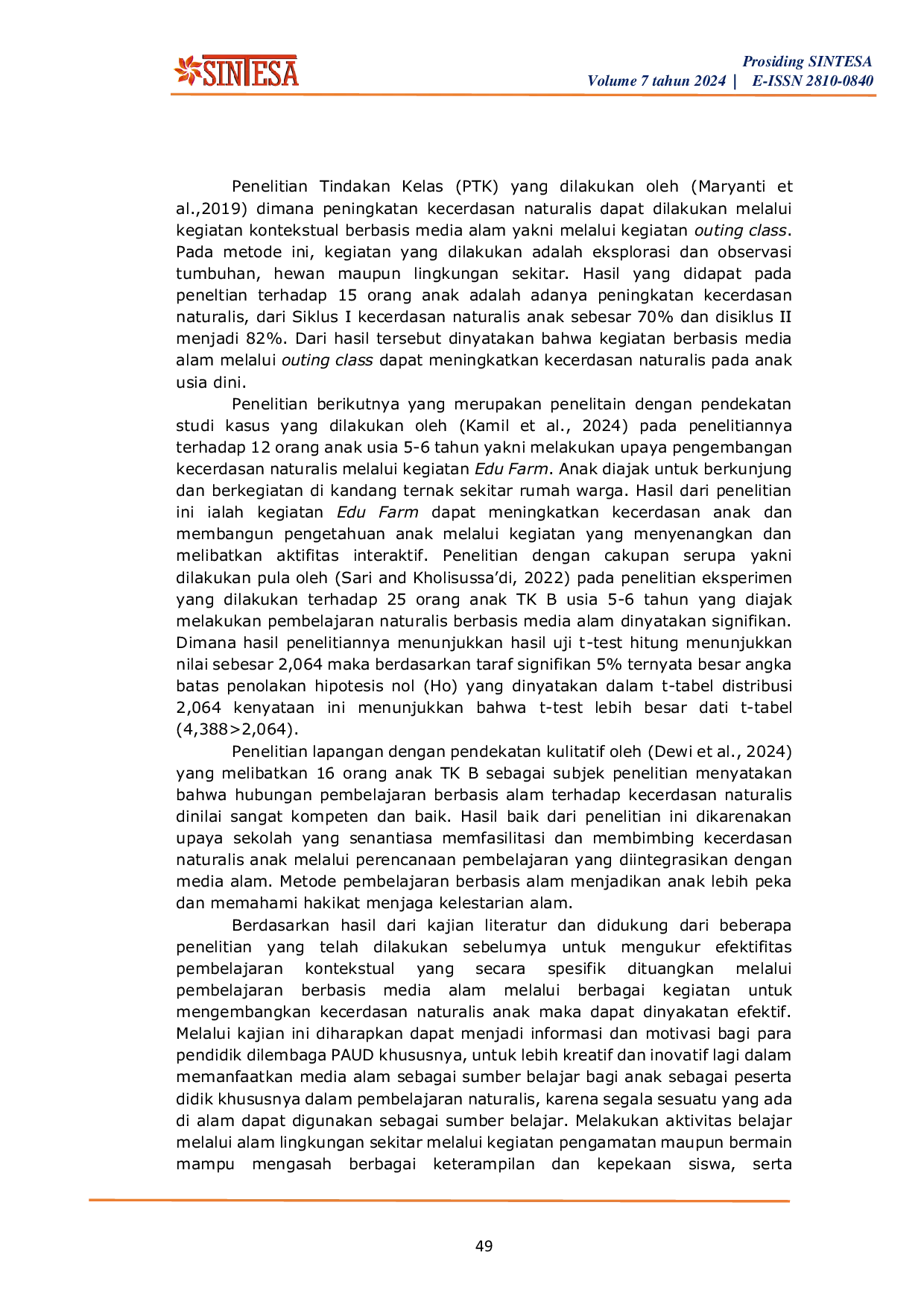 JURIS Pendekatan Pembelajaran Kontekstual Melalui Pelibatan Media Alam Dalam Pengembangan Kecerdasan Naturalis Anak Usia Dini