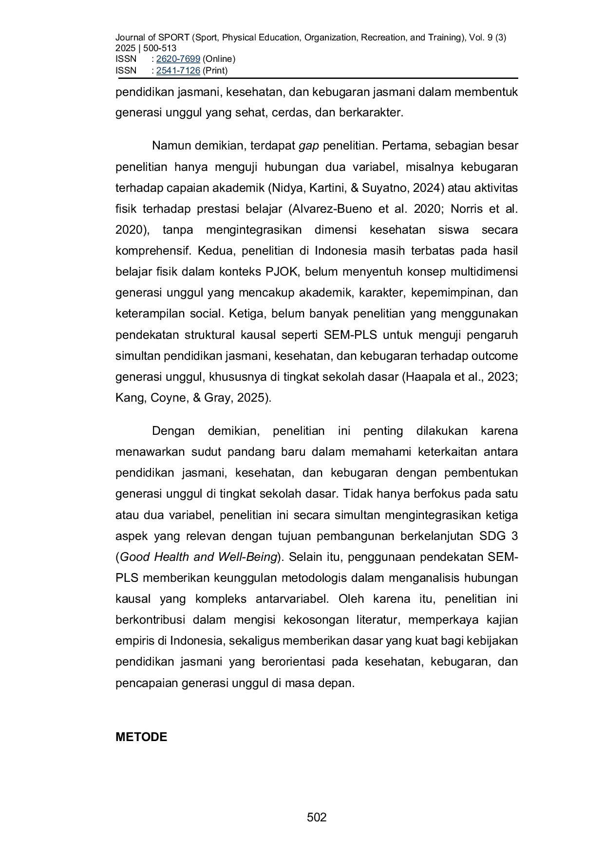 JURIS Membangun Generasi Unggul melalui Pendidikan Jasmani Kesehatan dan Kebugaran dalam Mendukung SDG 3