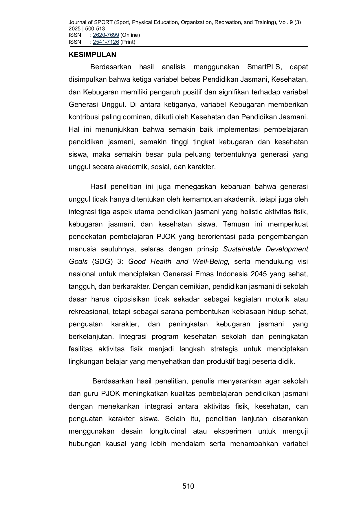 JURIS Membangun Generasi Unggul melalui Pendidikan Jasmani Kesehatan dan Kebugaran dalam Mendukung SDG 3