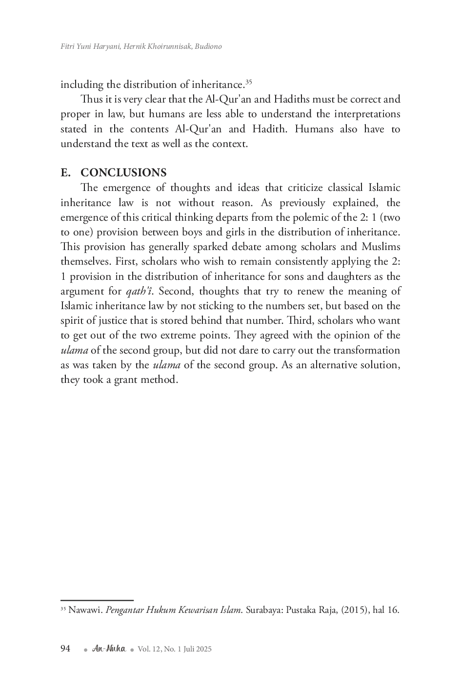 JURIS Textual And Contextual Approach To Faraidh Science A Critical Analysis In Determining The Distribution Of Heritage Based On Islamic Sharia