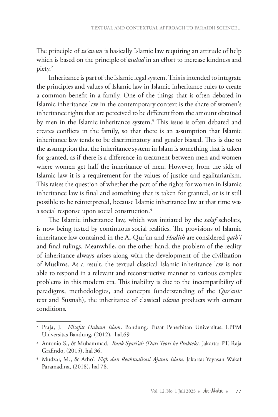 JURIS Textual And Contextual Approach To Faraidh Science A Critical Analysis In Determining The Distribution Of Heritage Based On Islamic Sharia