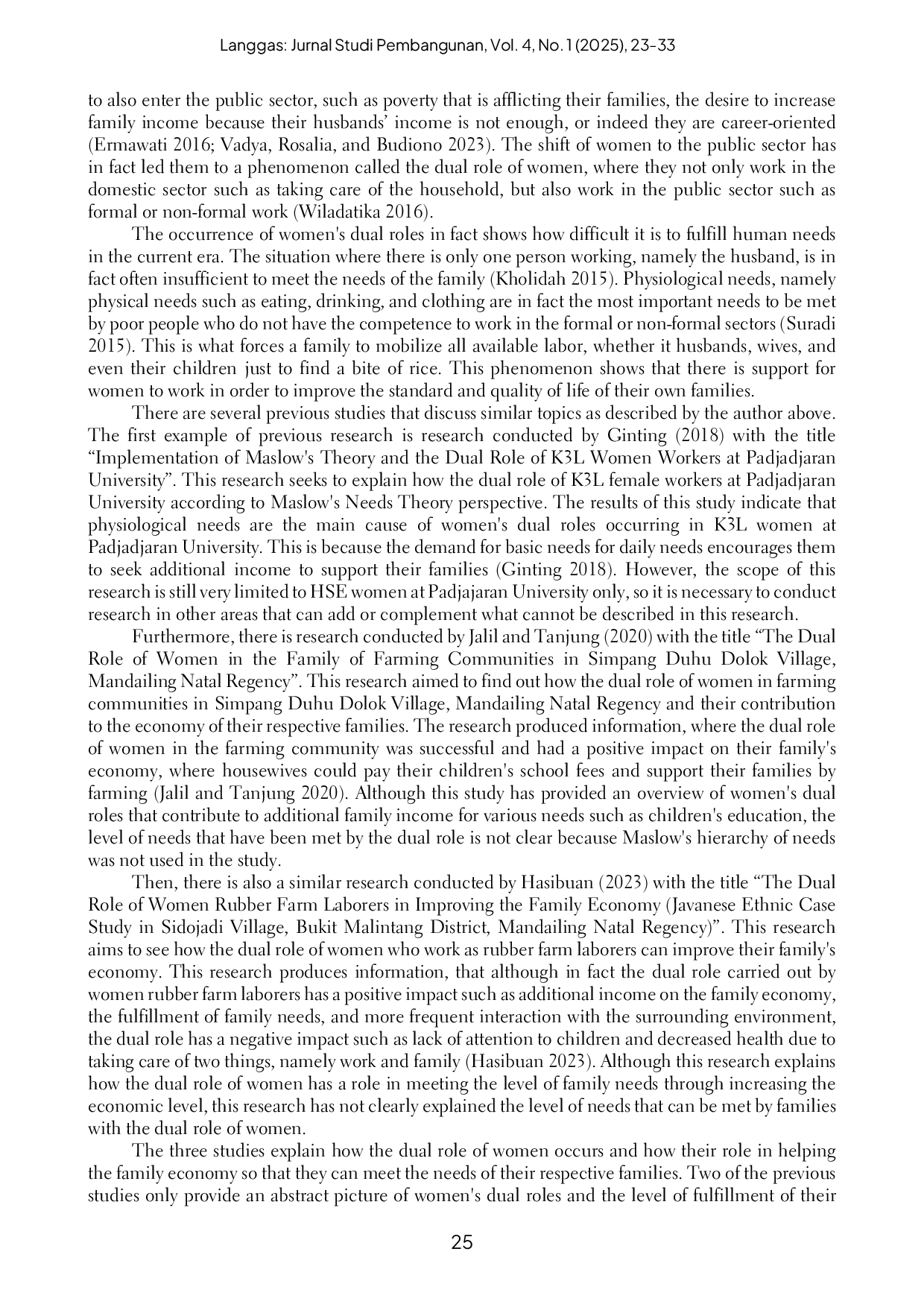 JURIS Examining the Dual Role of Working Women in Kabanjahe and Its Role in Fulfilling Maslow s Hierarchy of Needs