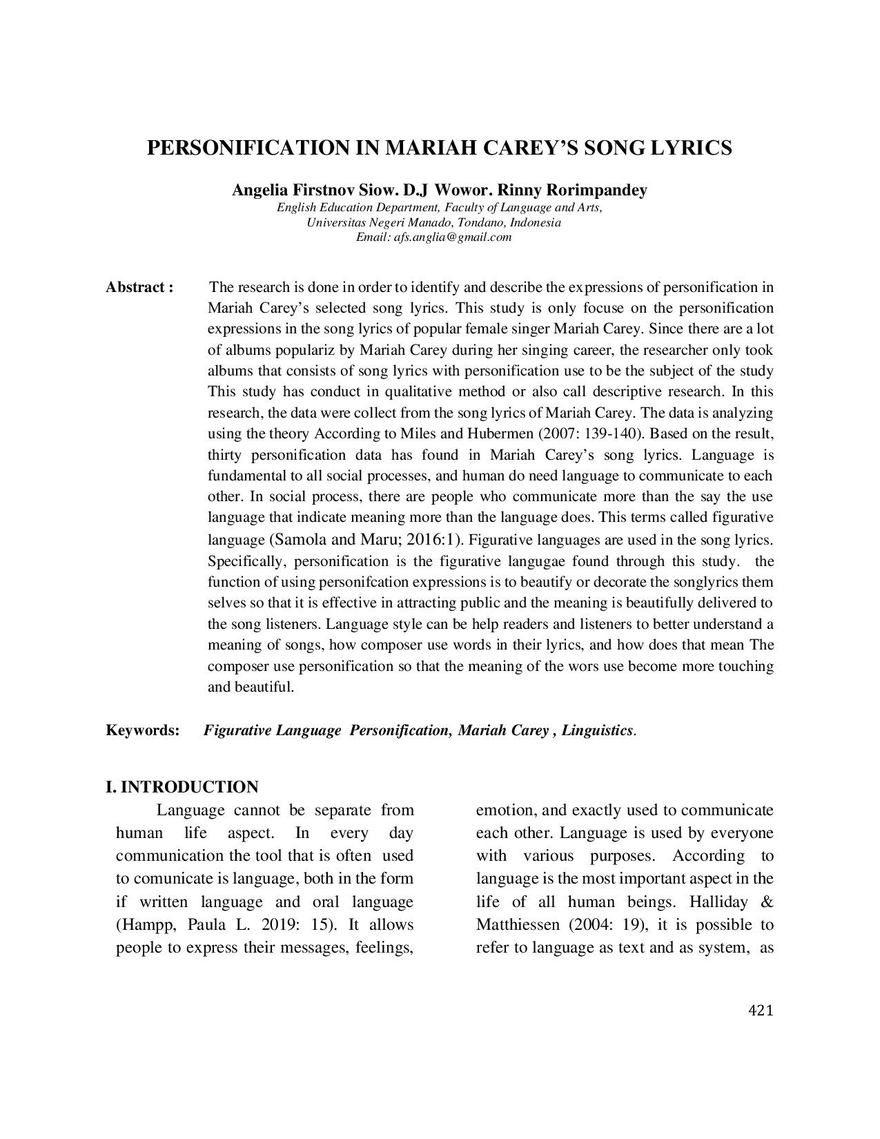 JURIS Personification In Mariah Carey S Song Lyrics