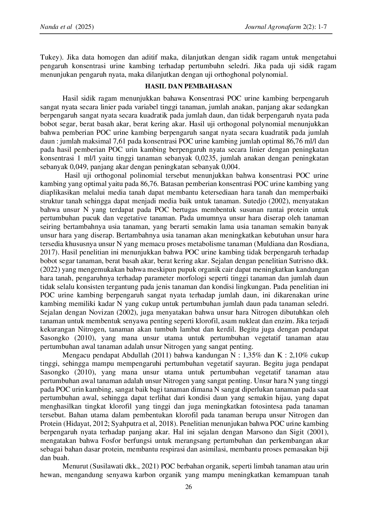 JURIS PENGARUH KONSENTRASI PUPUK ORGANIK CAIR URINE KAMBING TERHADAP PERTUMBUHAN DAN PRODUKSI SELEDRI Apium graveolens L