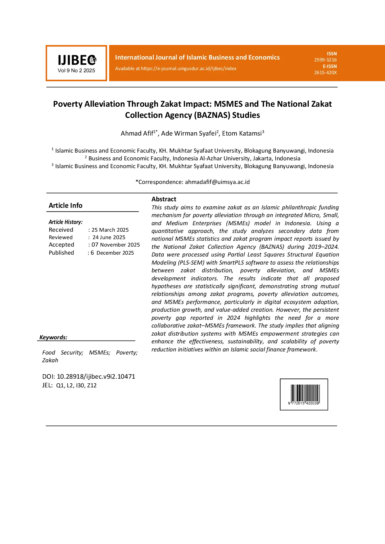 JURIS Poverty Alleviation Through Zakat Impact MSMEs and The National Zakat Collection Agency BAZNAS Studies