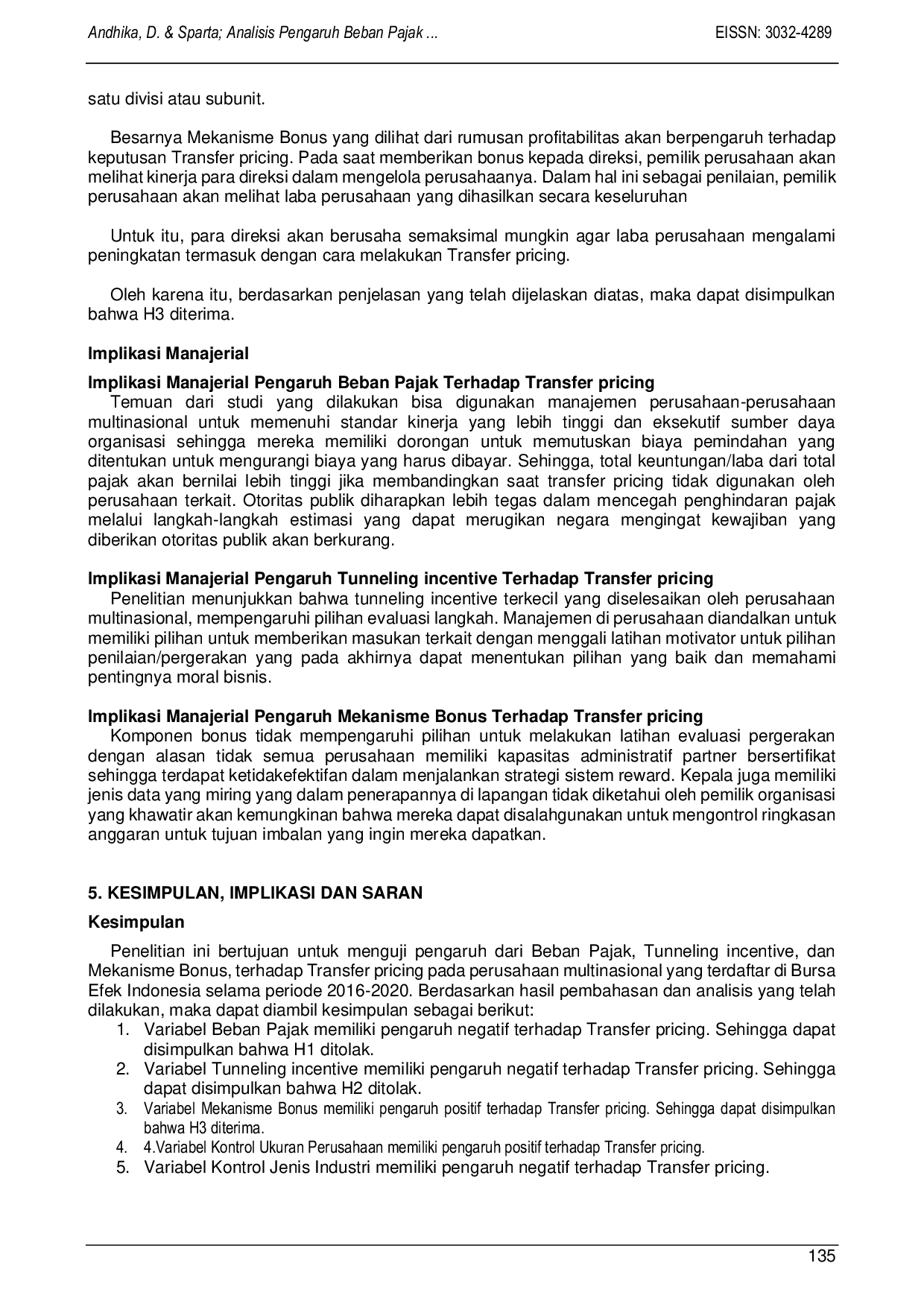 JURIS Analisis Pengaruh Beban Pajak Tunneling Incentive Dan Mekanisme Bonus Terhadap Transfer Pricing Pada Perusahaan Multinasional Yang Listing Di Bursa Efek Indonesia Periode 2016 2020