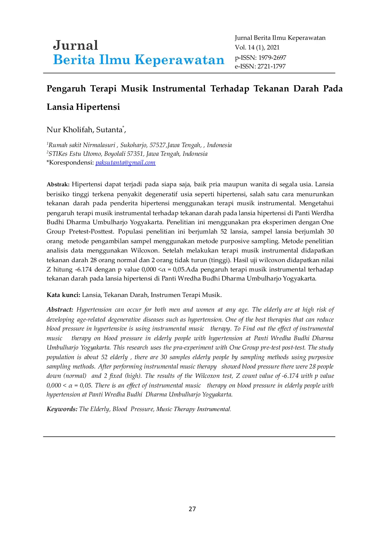 JURIS Pengaruh Terapi Musik Instrumental Terhadap Tekanan Darah Pada Lansia Hipertensi