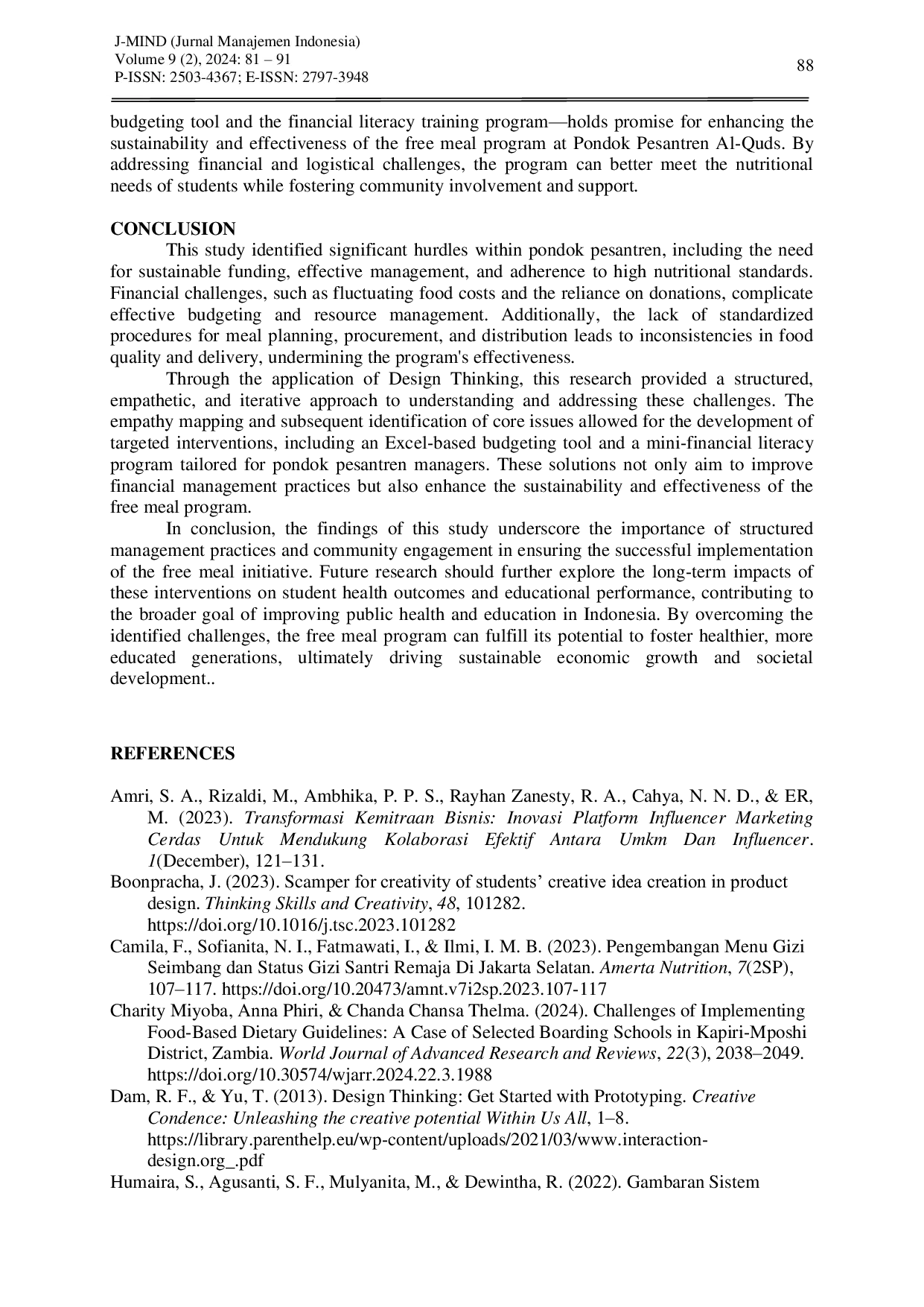 JURIS Design Thinking Approach for Sustainability of Free Meal Program at Al Quds Traditional Islamic Boarding School