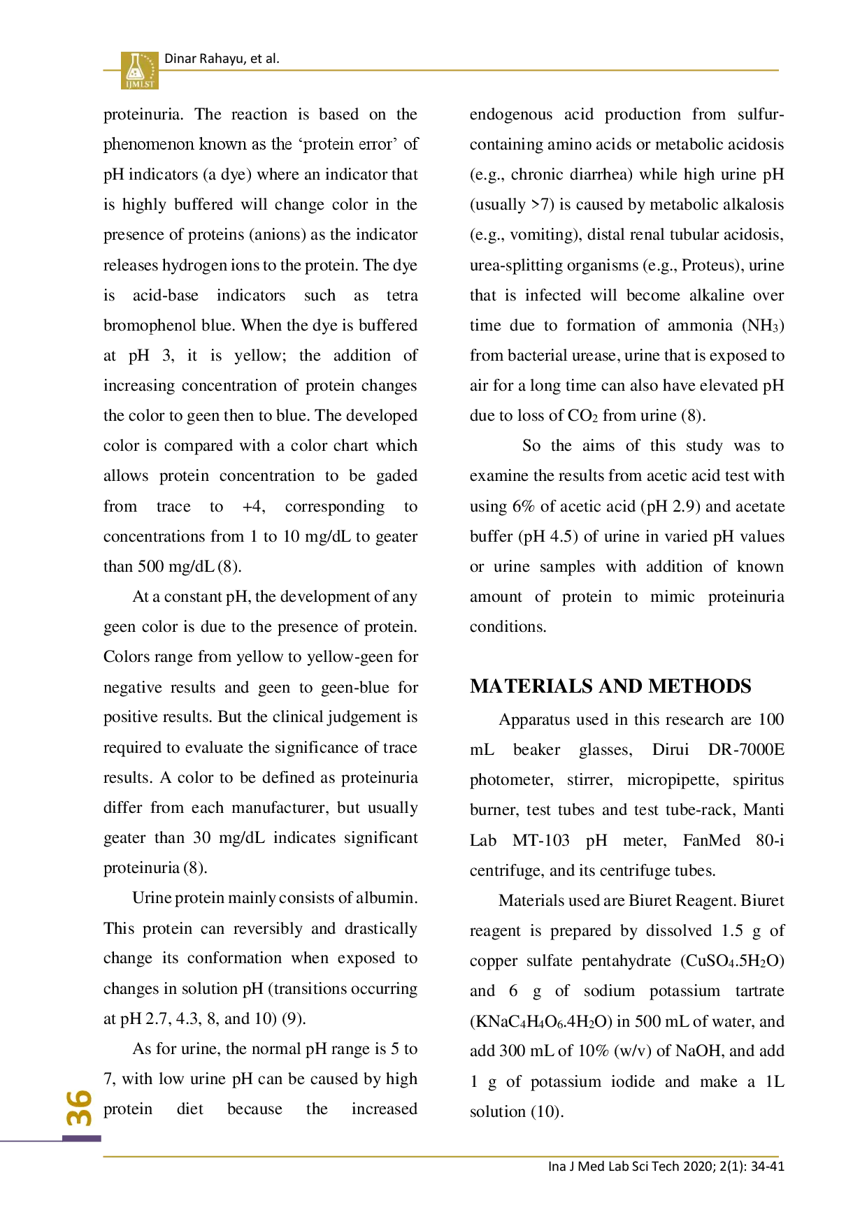 juris Laboratory Trial Of Protein Determination In Urine Using Different pH Values Of Acetic Acid And Acetate Buffer Method