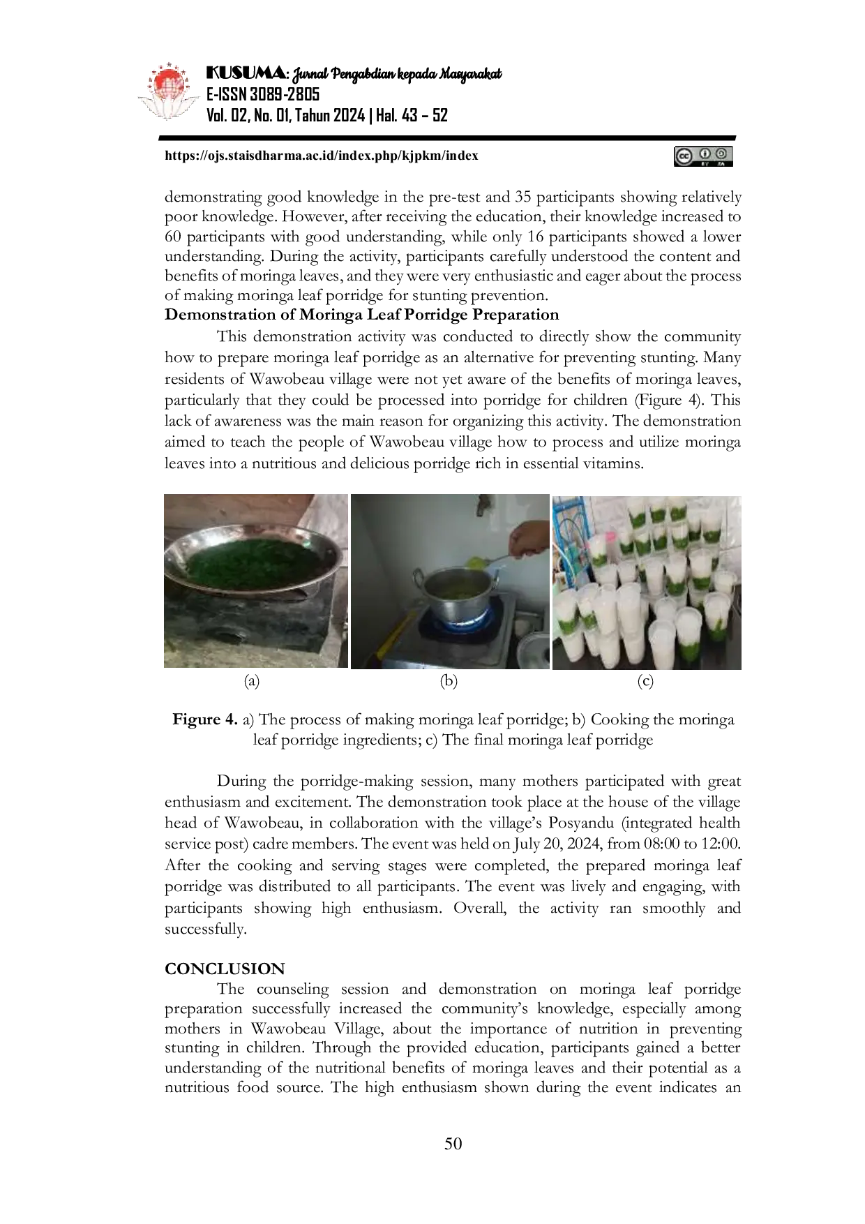 JURIS Demonstration and Counseling on the Preparation of Moringa Leaf Porridge for Stunting Prevention and Growth