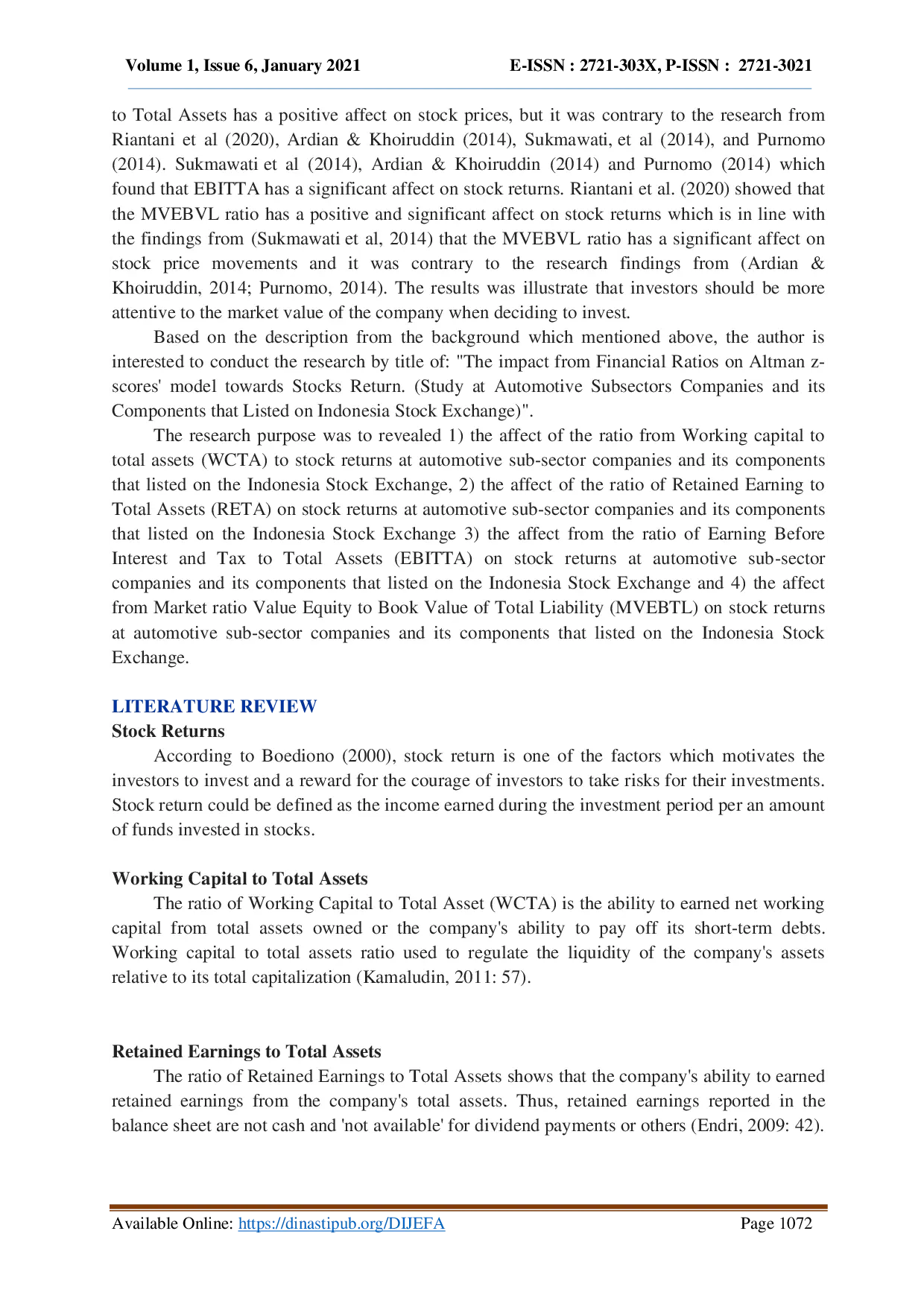 juris The Impact From Financial Ratios On Altman Z Scores Model Towards Stocks Return Study In Automotive Subsector Companies And Its Components That Listed On Indonesia Stock Exchange