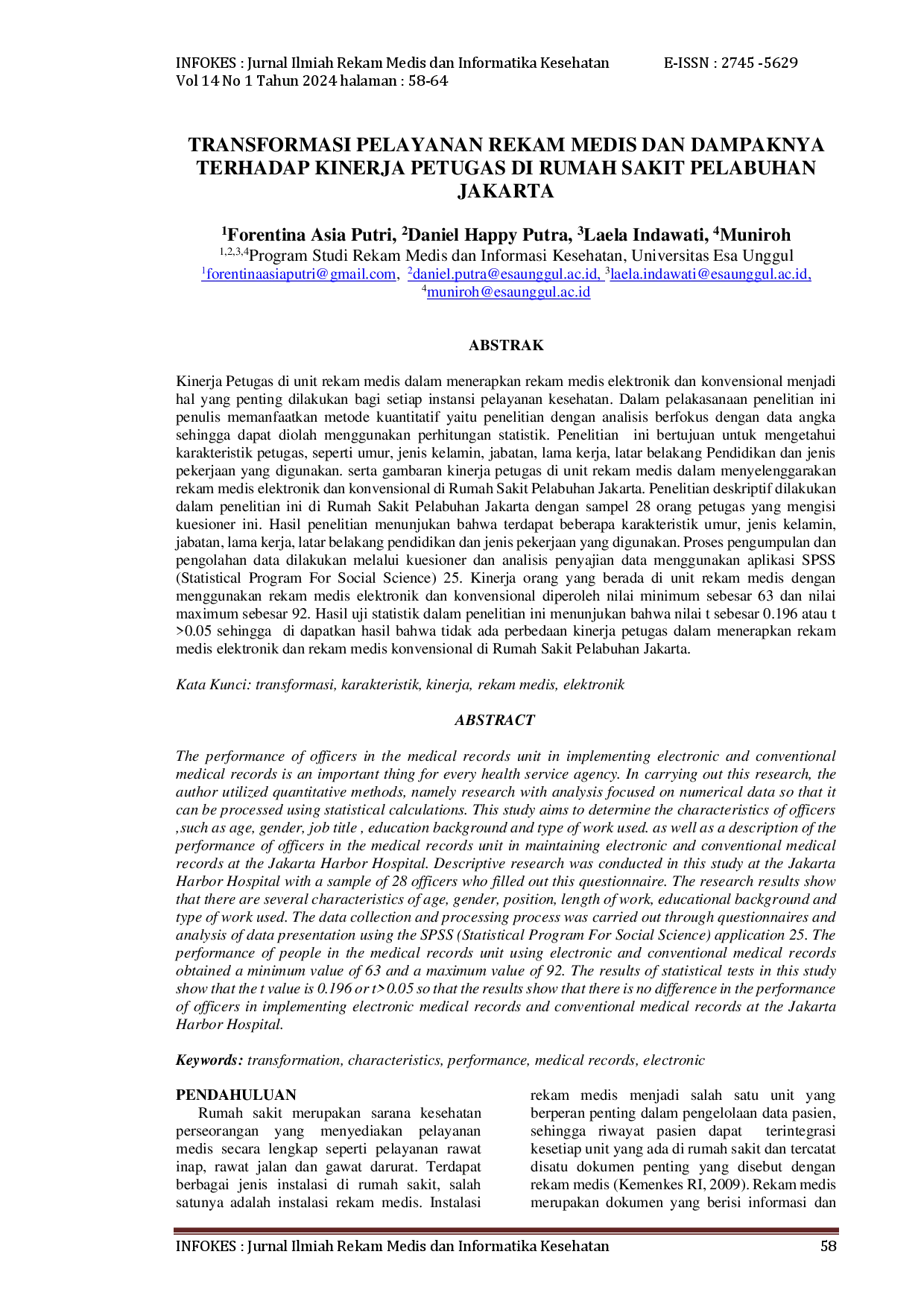 juris Transformasi Pelayanan Rekam Medis Dan Dampaknya Terhadap Kinerja Petugas Di Rumah Sakit Pelabuhan Jakarta