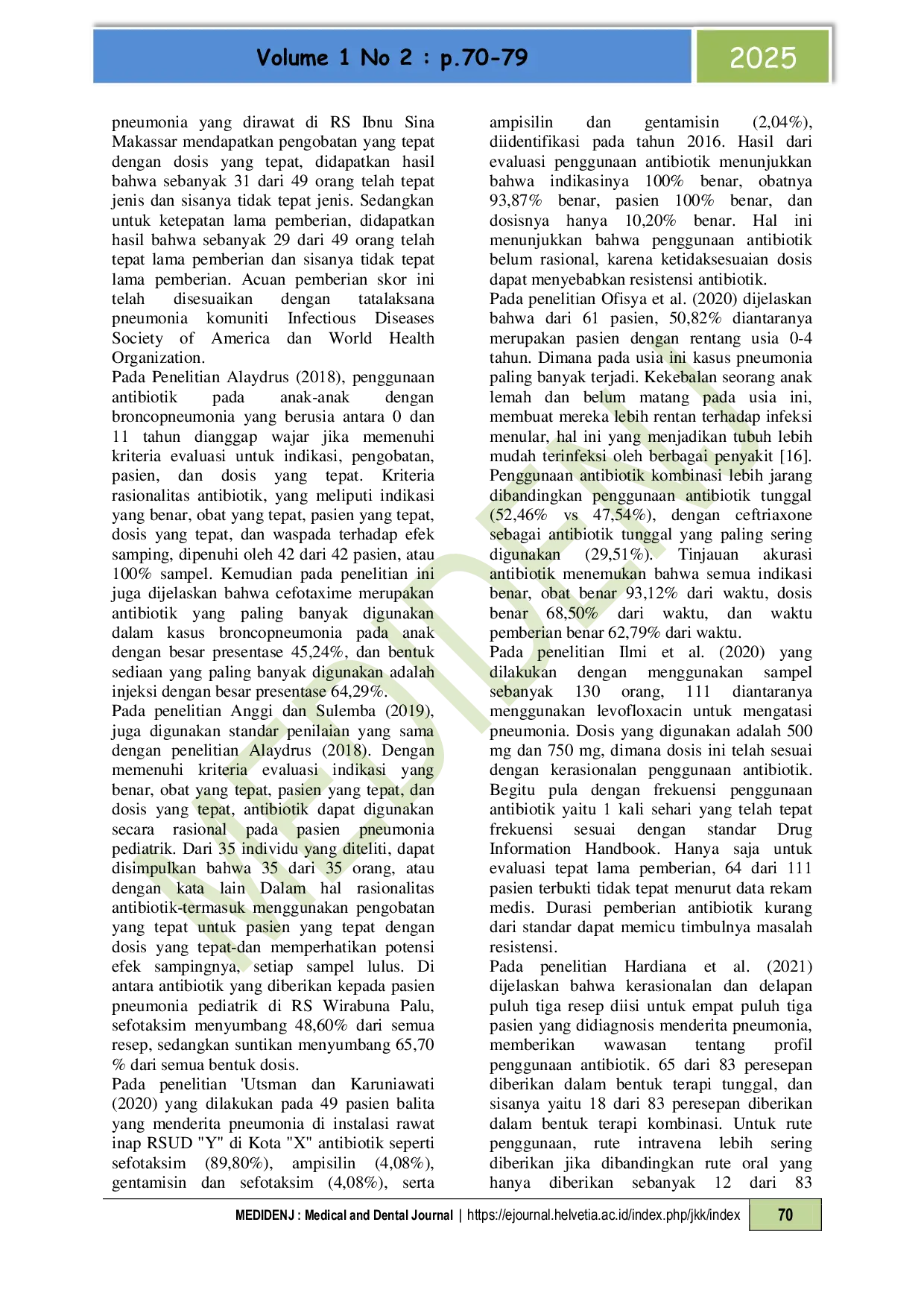 JURIS Evaluasi Penggunaan Antibiotik pada Pasien Pneumonia