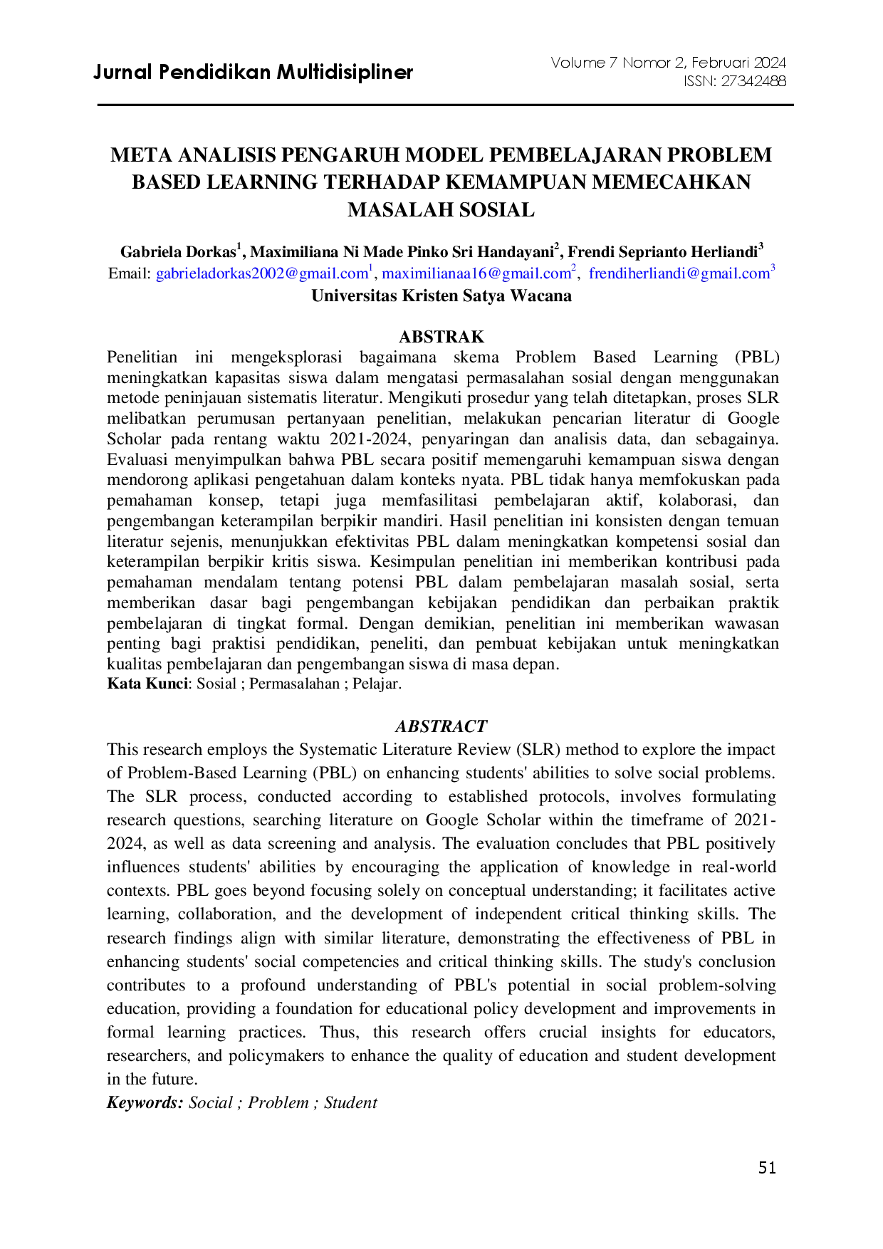 juris Meta Analisis Pengaruh Model Pembelajaran Problem Based Learning Terhadap Kemampuan Memecahkan Masalah Sosial