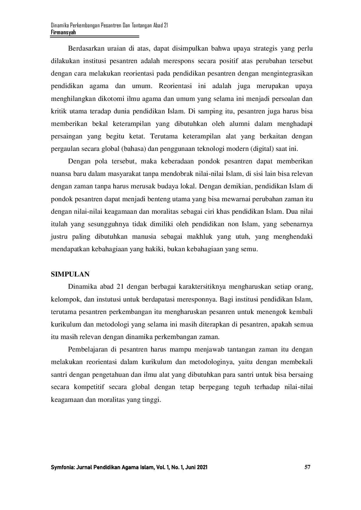 JURIS Dinamika Perkembangan Pesantren Dan Tantangan Abad 21