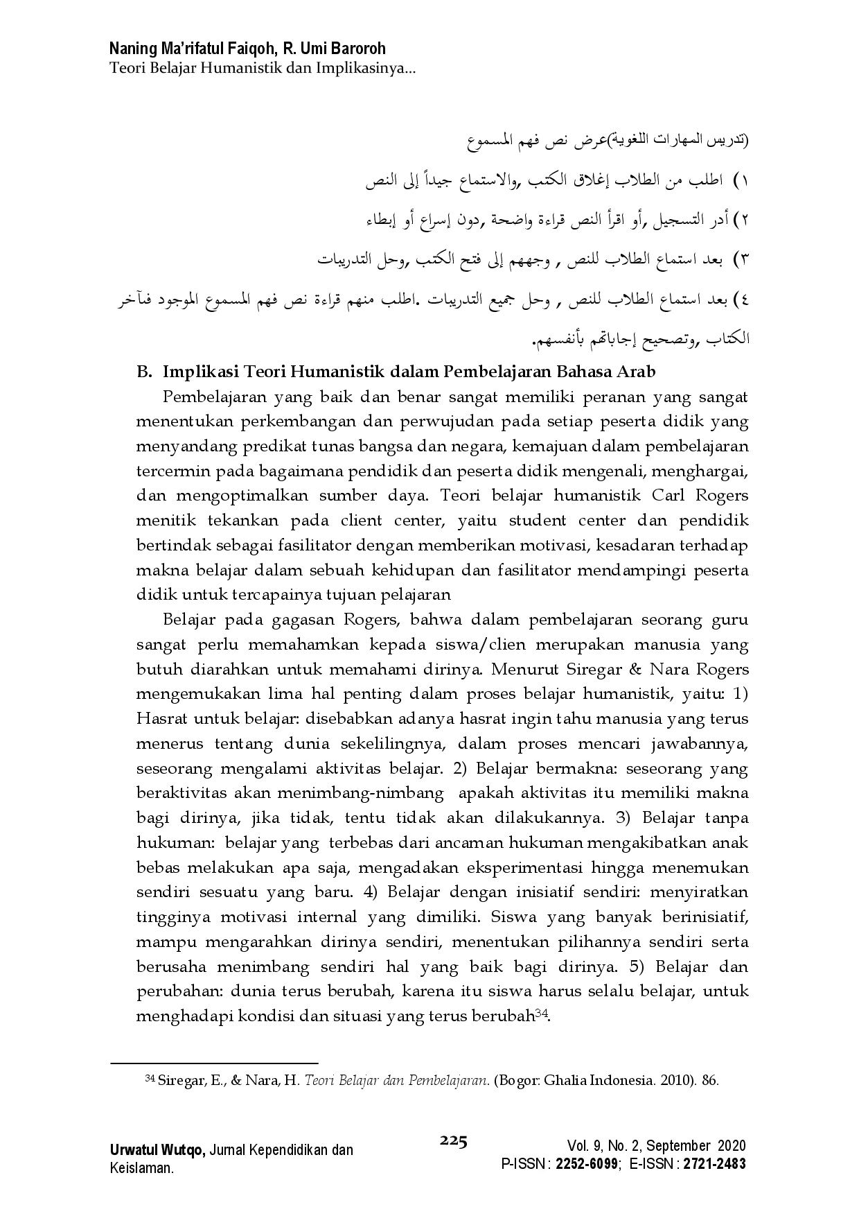 JURIS Teori Belajar Humanistik Dan Implikasinya Pada Maharah Istima