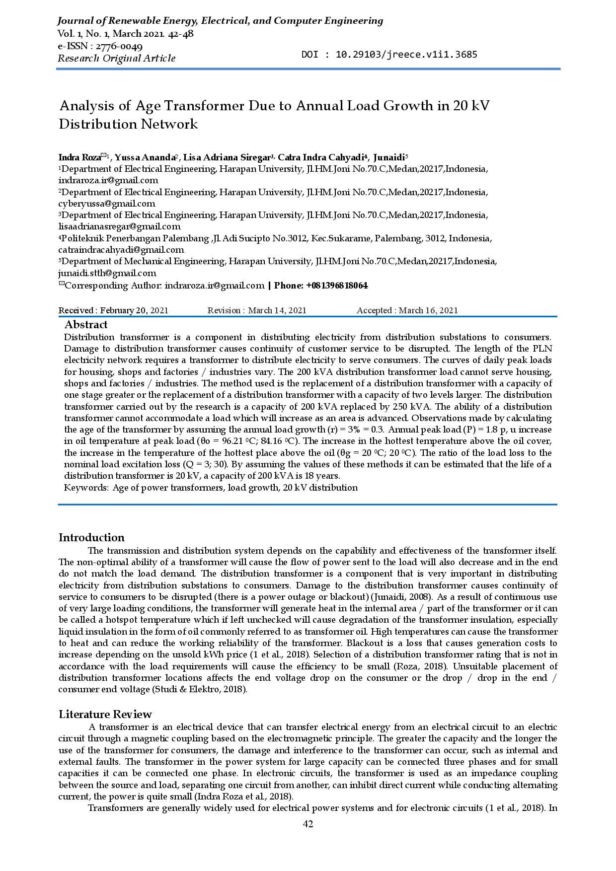 juris Analysis of Age Transformer Due to Annual Load Growth in 20 kV Distribution Network