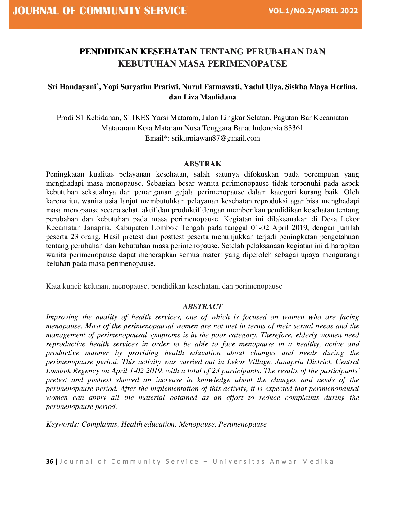 JURIS Pendidikan Kesehatan Tentang Perubahan Dan Kebutuhan Masa Perimenopause
