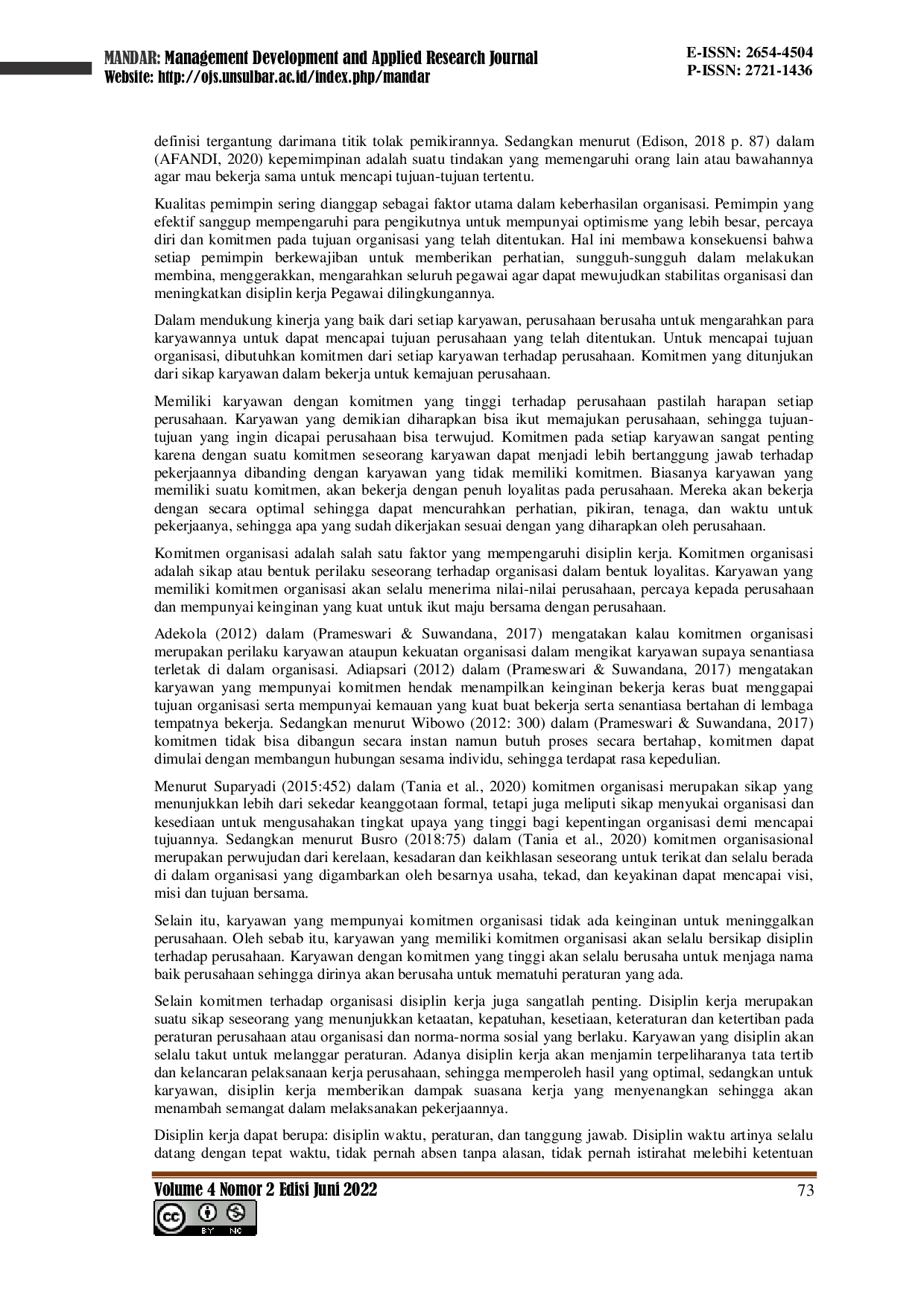 JURIS KAJIAN EMPIRIS PENGARUH KOMPENSASI KEPEMIMPINAN DAN KOMITMEN TERHADAP DISIPLIN KERJA Studi Kasus pada BMT Sejahtera Trucuk